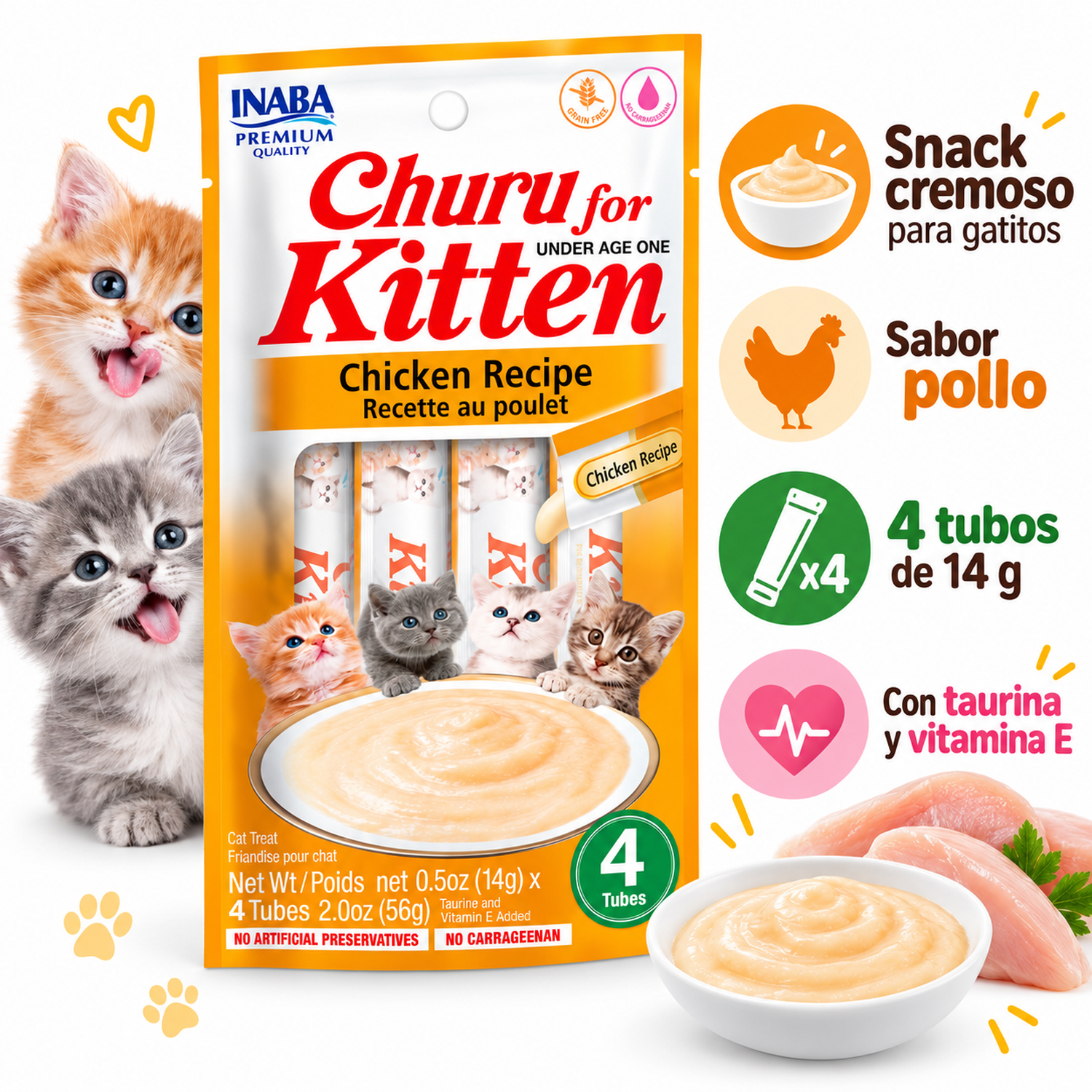 Inaba Churu Kitten Pollo 14g x4 Pack 6 Sobres-1
