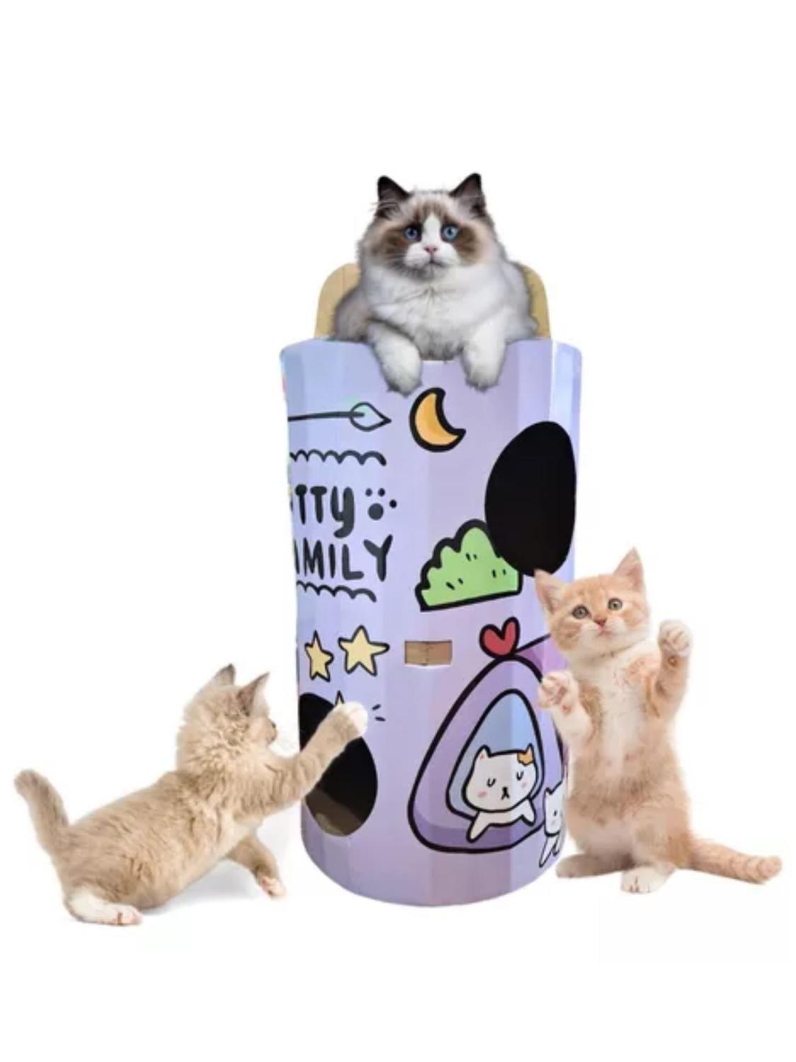 Rascador torre tres pisos para gatos Interactivo 68x40cm-0