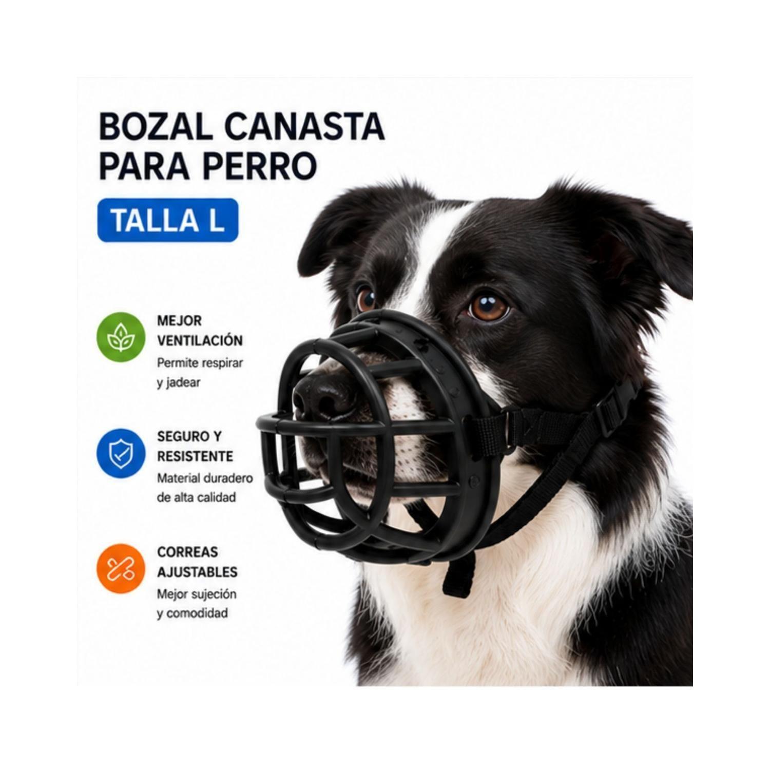 Bozal Canasta Perro L Negro Ajustable Razas Medianas-2