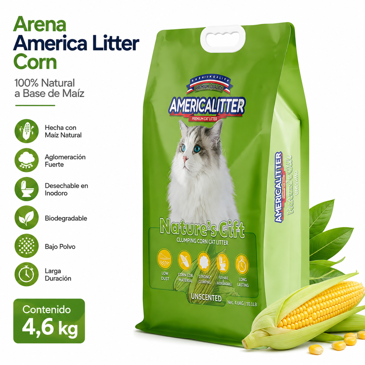 Arena Sanitaria Gato America Litter Corn 4,6 kg-3