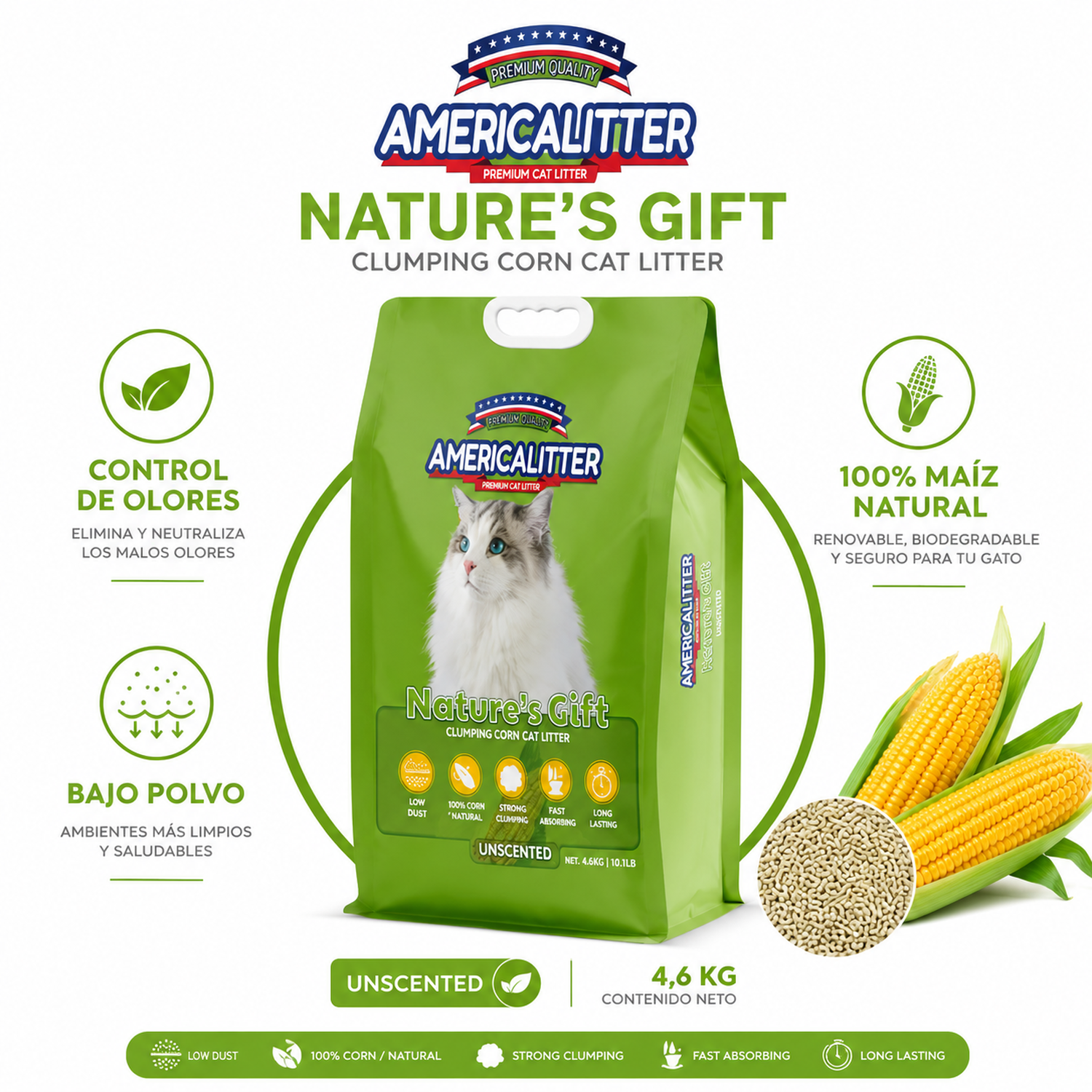 Arena Sanitaria Gato America Litter Corn 4,6 kg-5