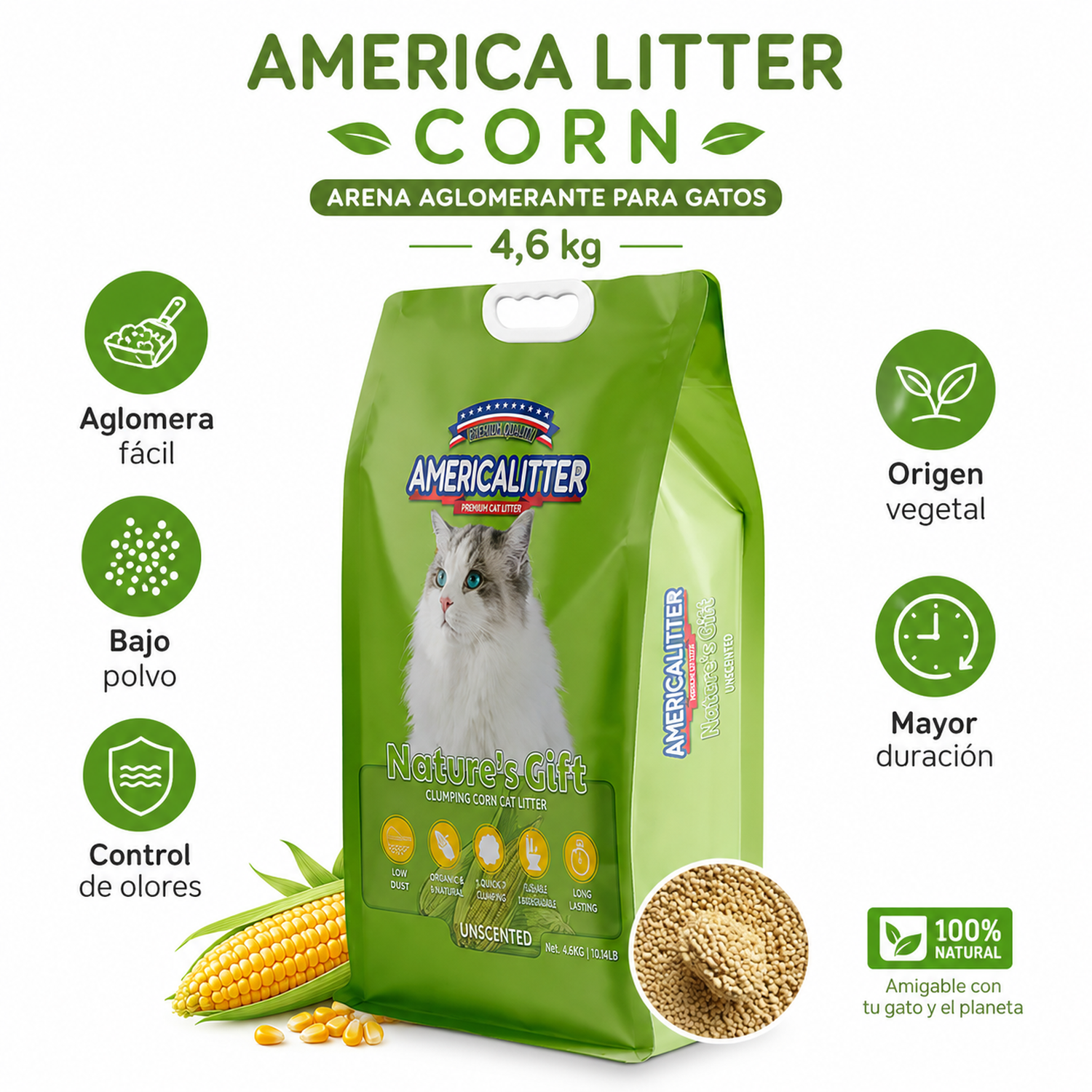 Arena Sanitaria Gato America Litter Corn 4,6 kg-6