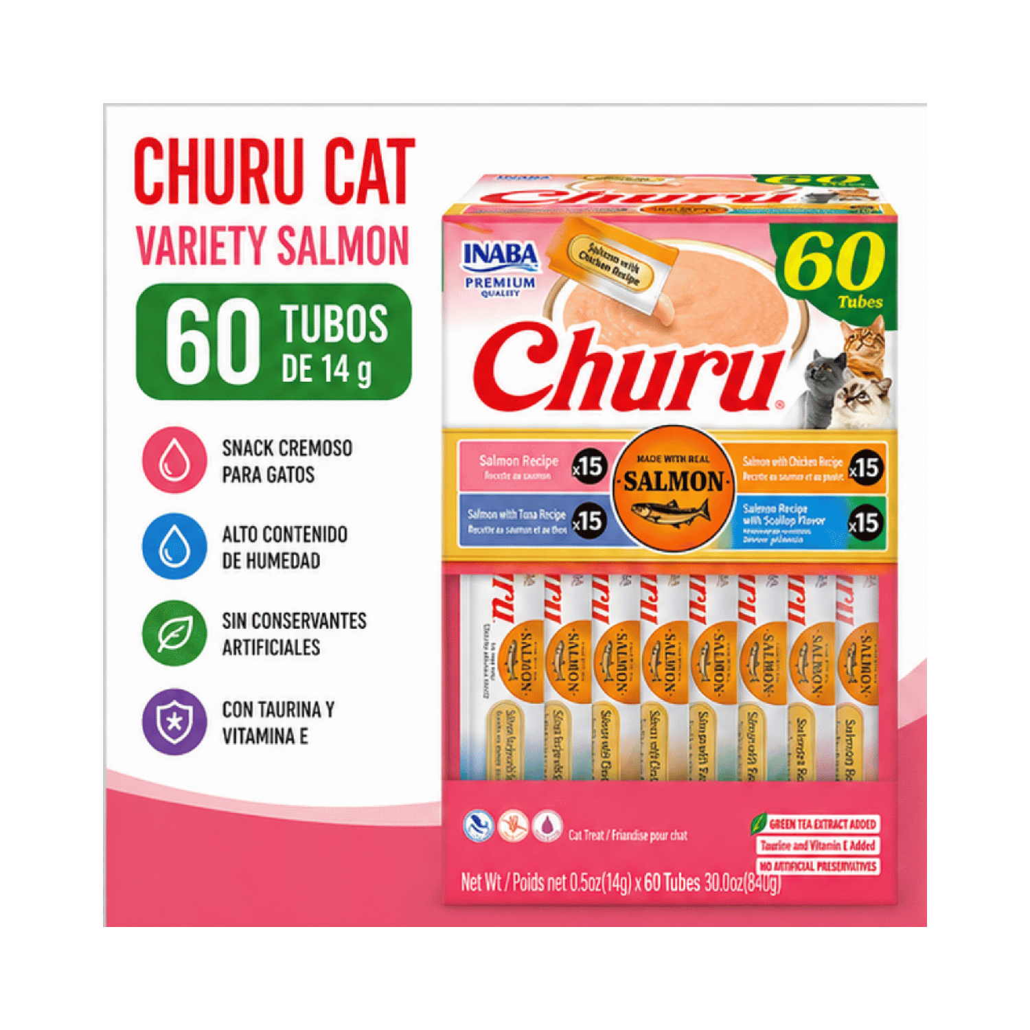 Churu Cat Variety Salmon 14g x60 Tubos Snack Para Gatos-4