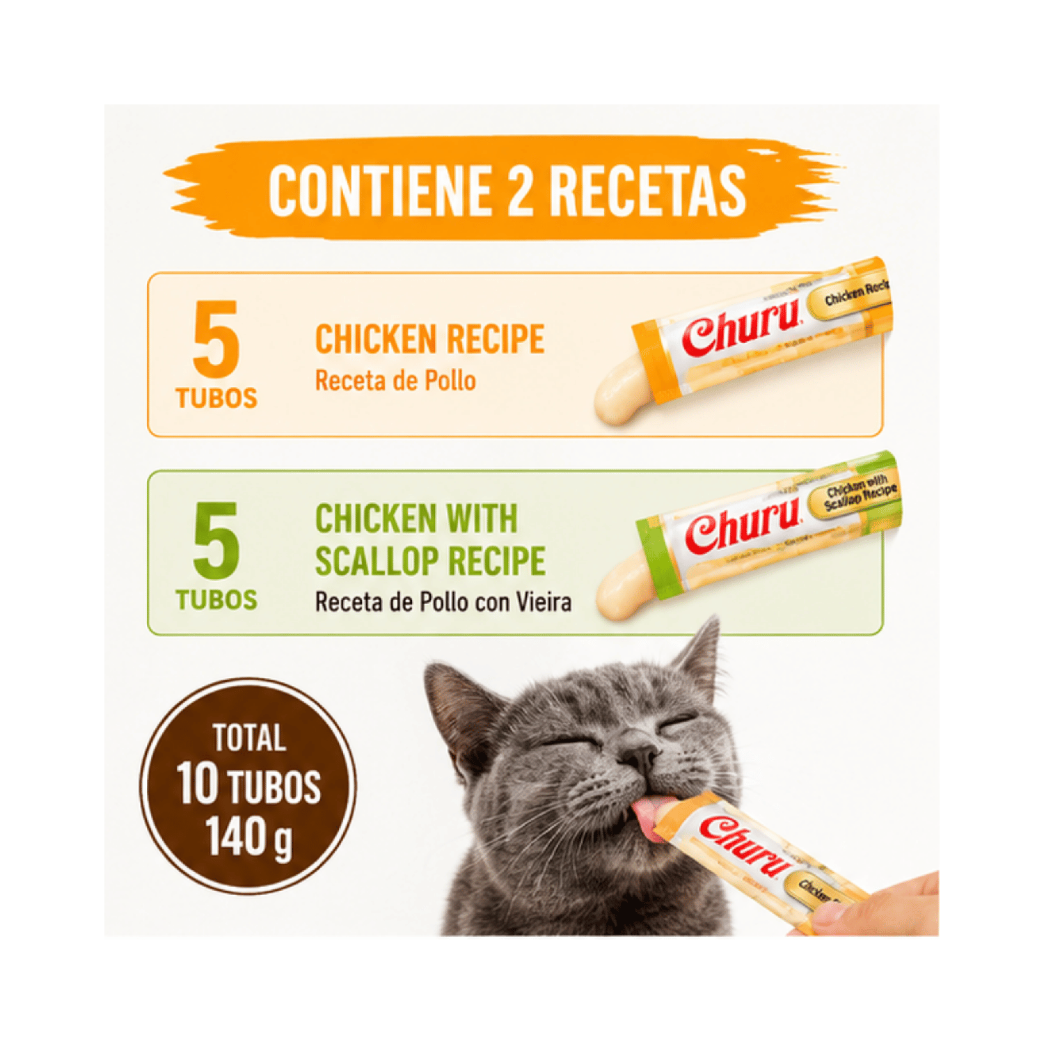 Churu Cat Chicken & Chicken Scallop 14g x10 Tubos-2