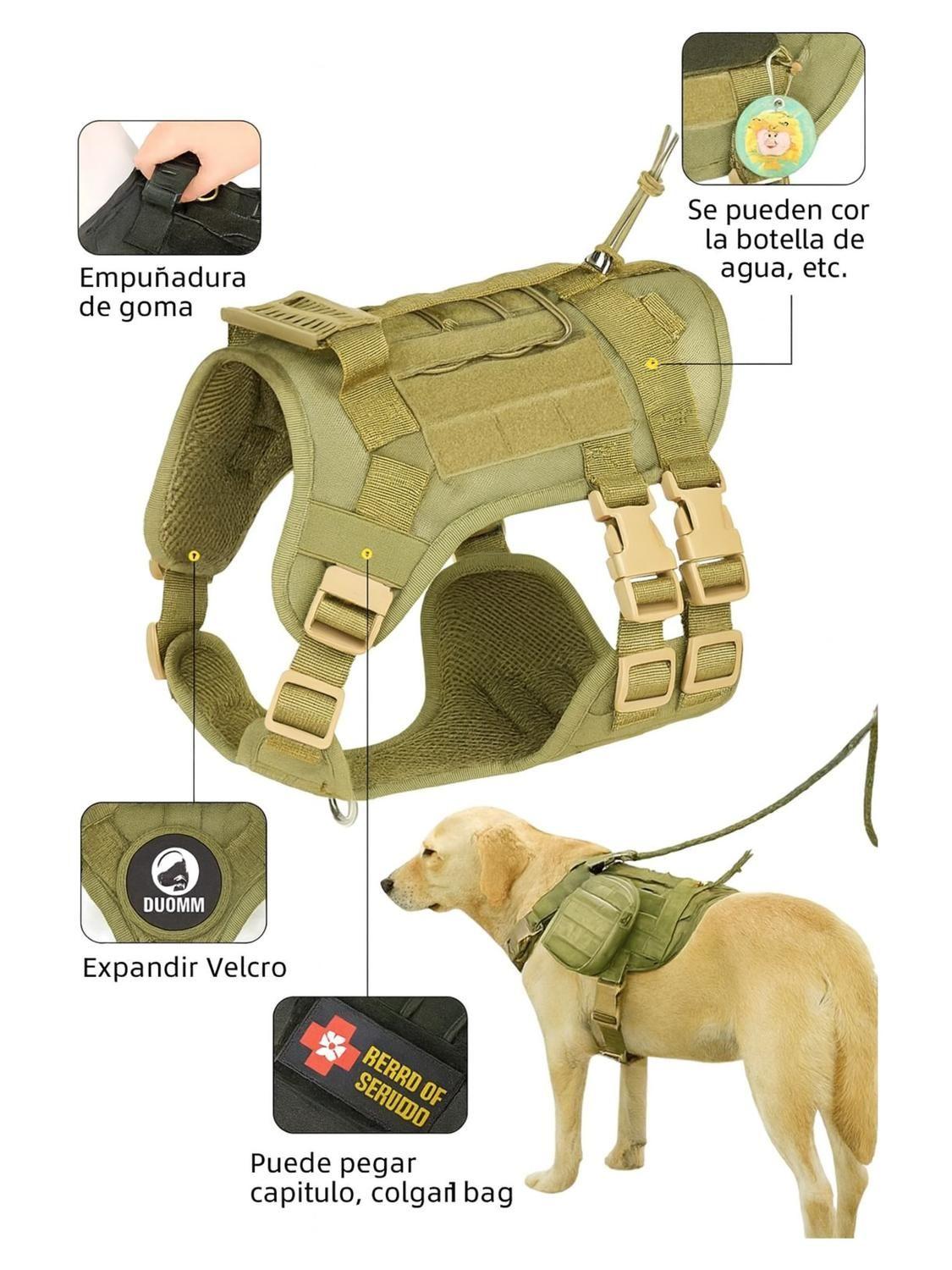 Arnés Táctico Perro Talla S Ajustable Reforzado con Manilla-3