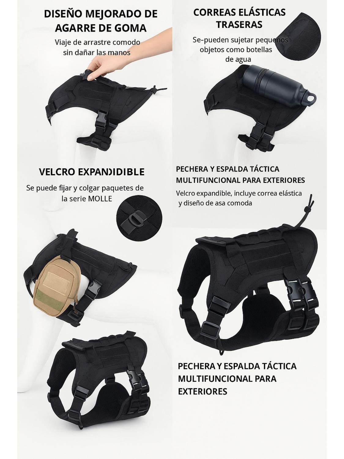 Arnés Táctico Perro Talla S Ajustable Reforzado con Manilla-4