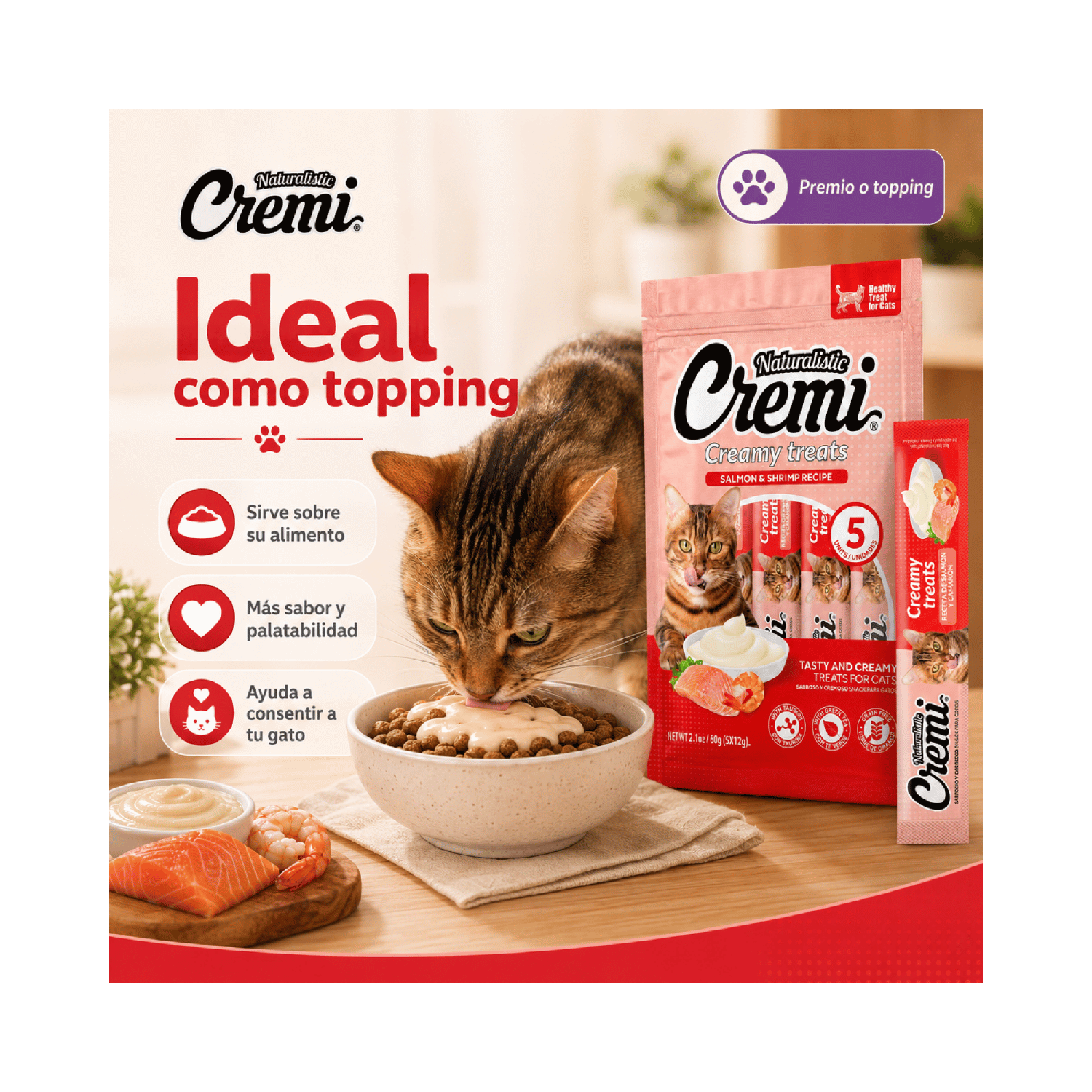 Snack Cremi Salmón Camarón Gato 5 Sachet 60g-3