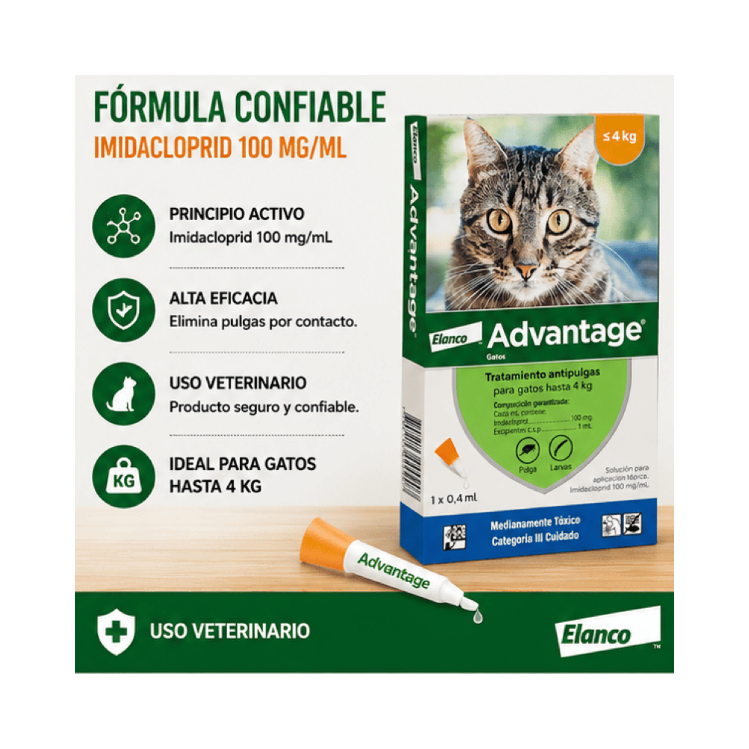 Advantage Gato Hasta 4 kg 0,4ml Antipulgas Externo Elanco-2
