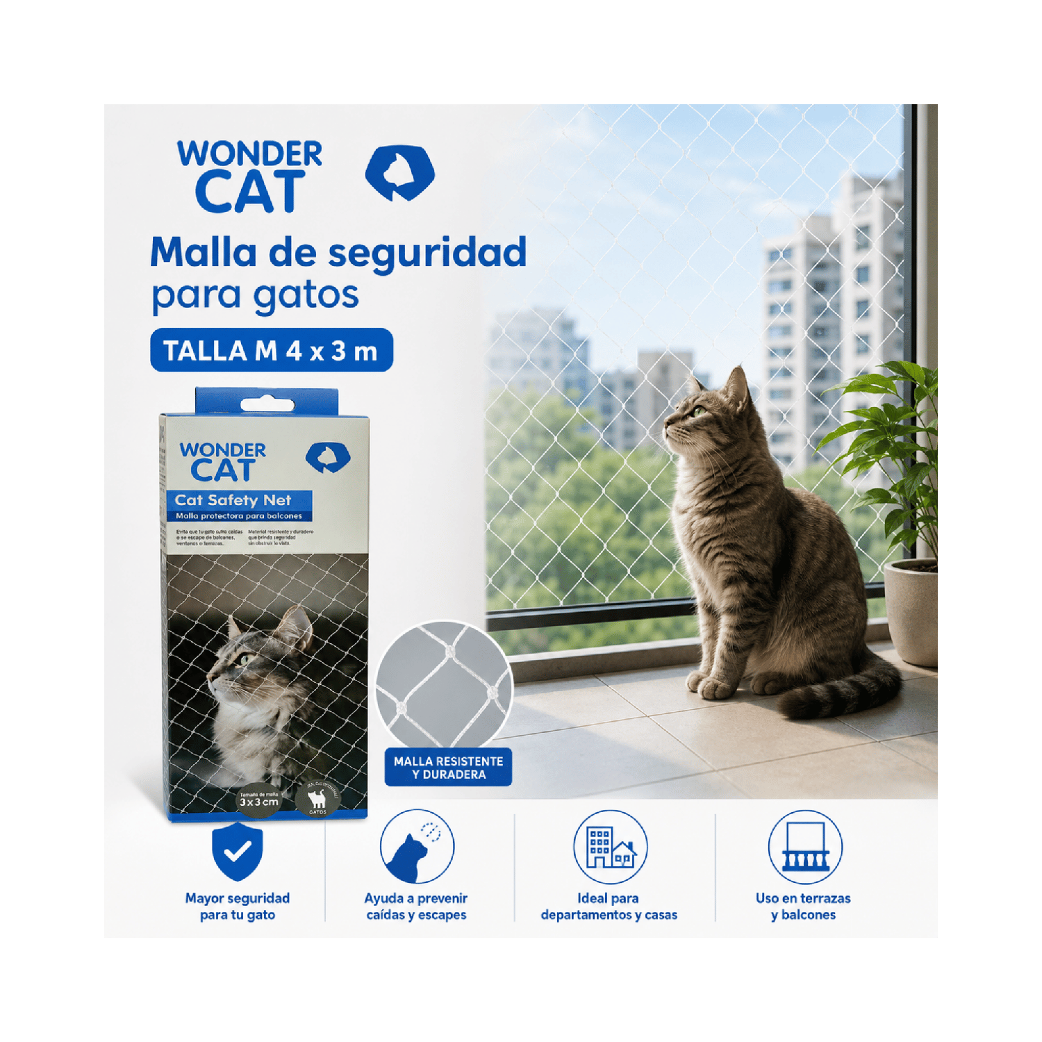 Malla Seguridad Gatos Balcón Terraza 4x3 M-8