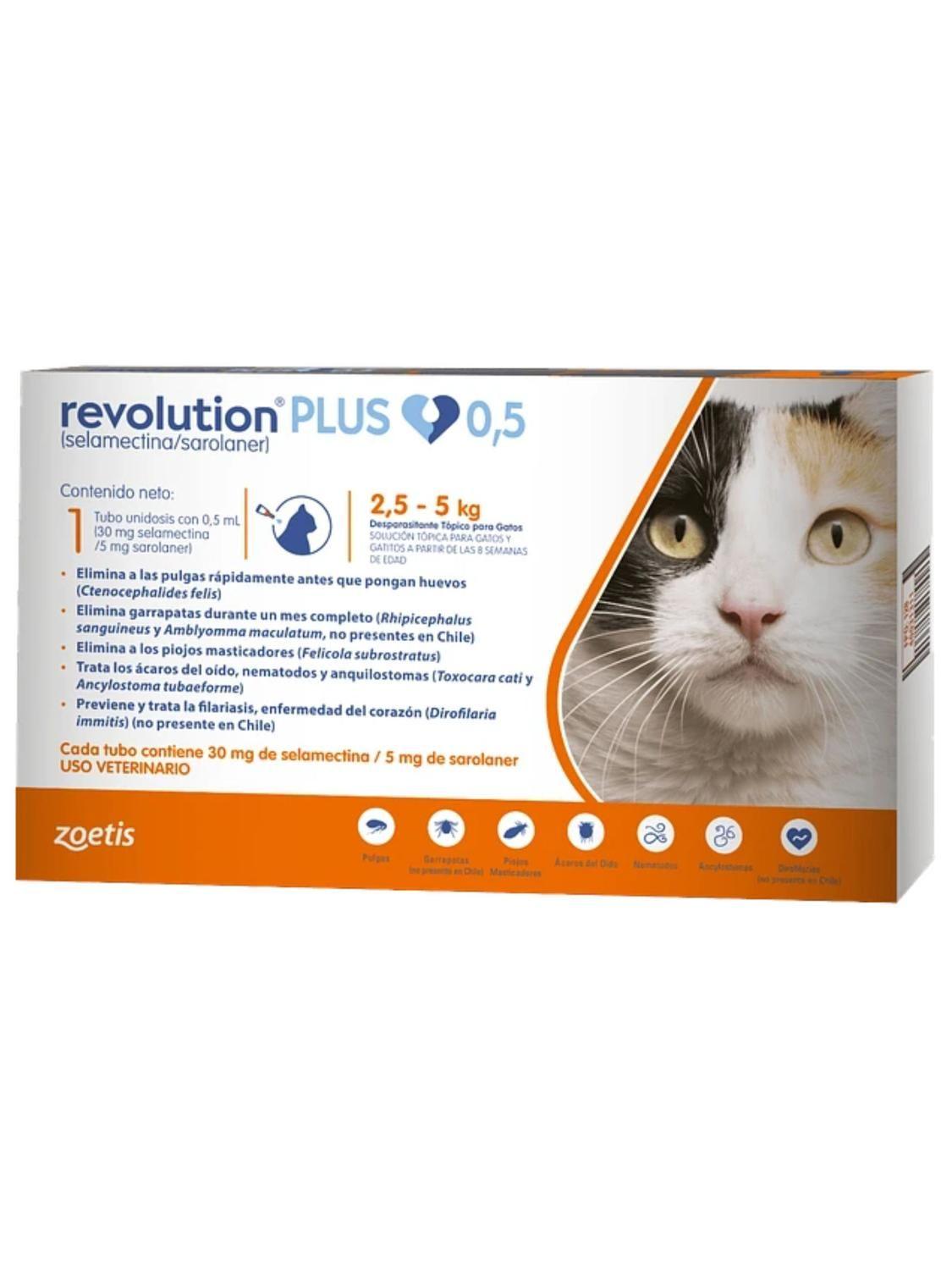 Antiparasitario Externo e Interno Zoetis Revolution Plus Gato (2.5 A 5 KG) 0.5 ML-0