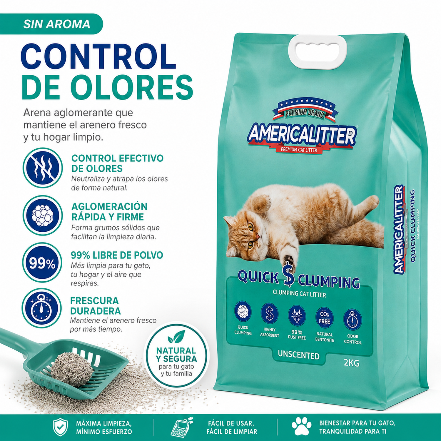Arena Gato America Litter Quick Clumping 2 kg-3