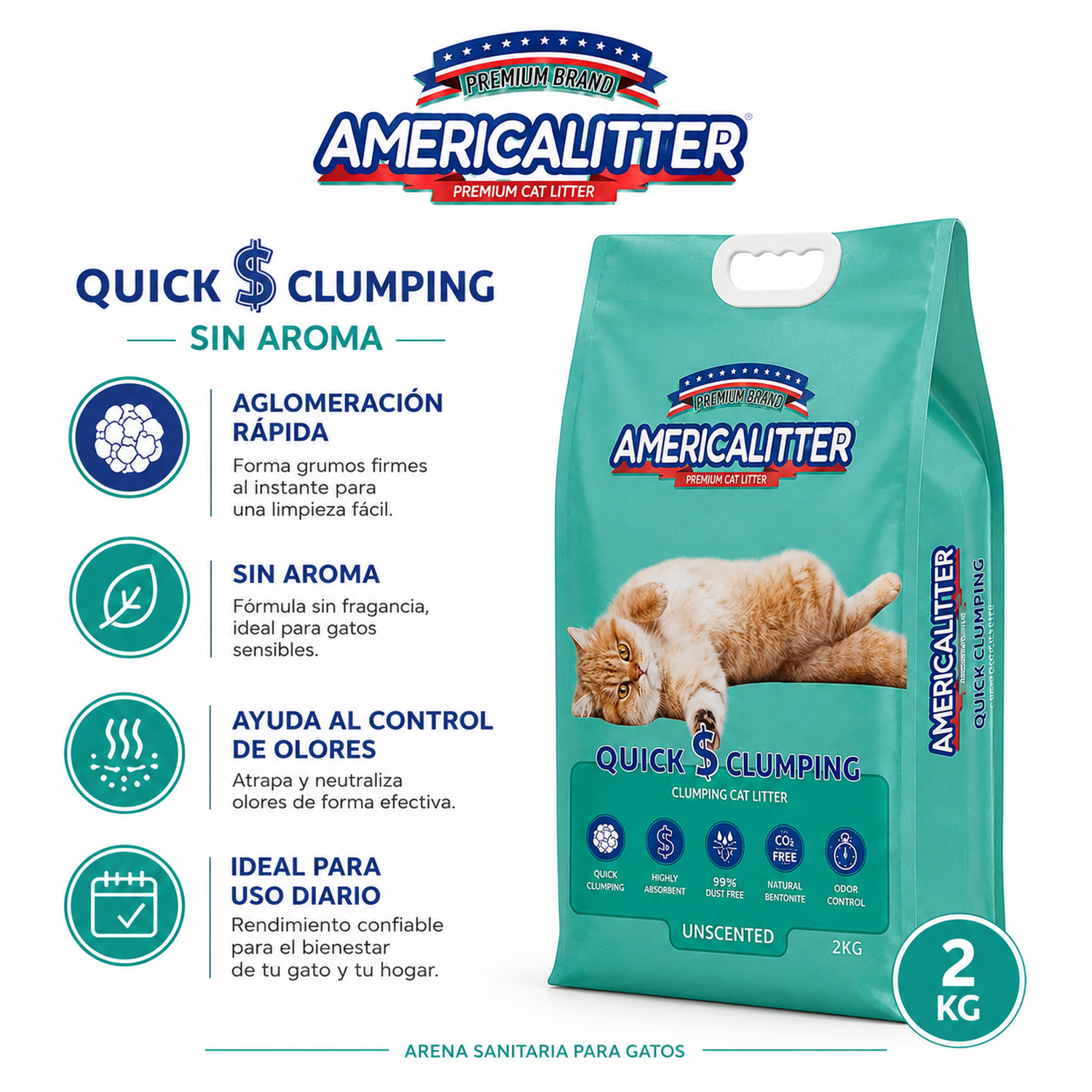 Arena Gato America Litter Quick Clumping 2 kg-4