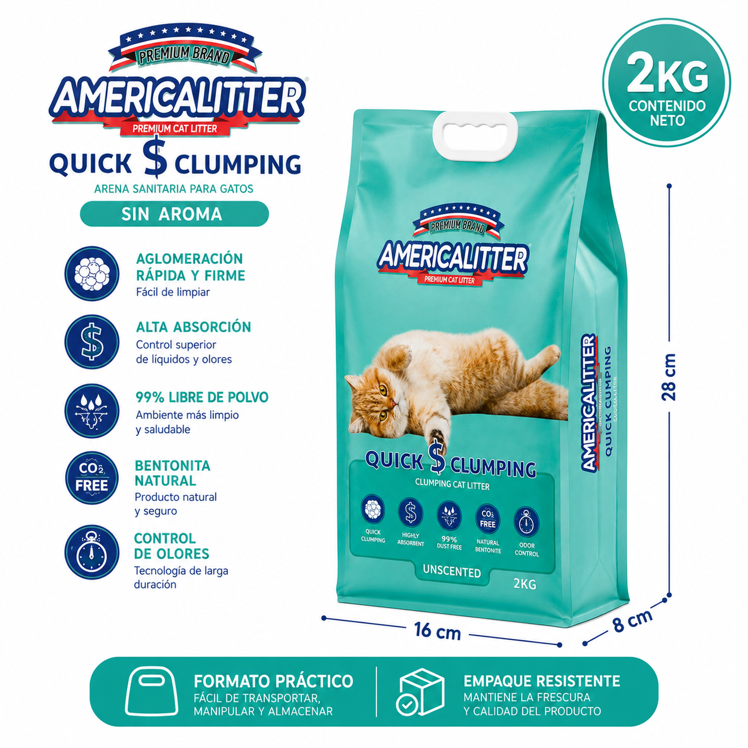 Arena Gato America Litter Quick Clumping 2 kg-5