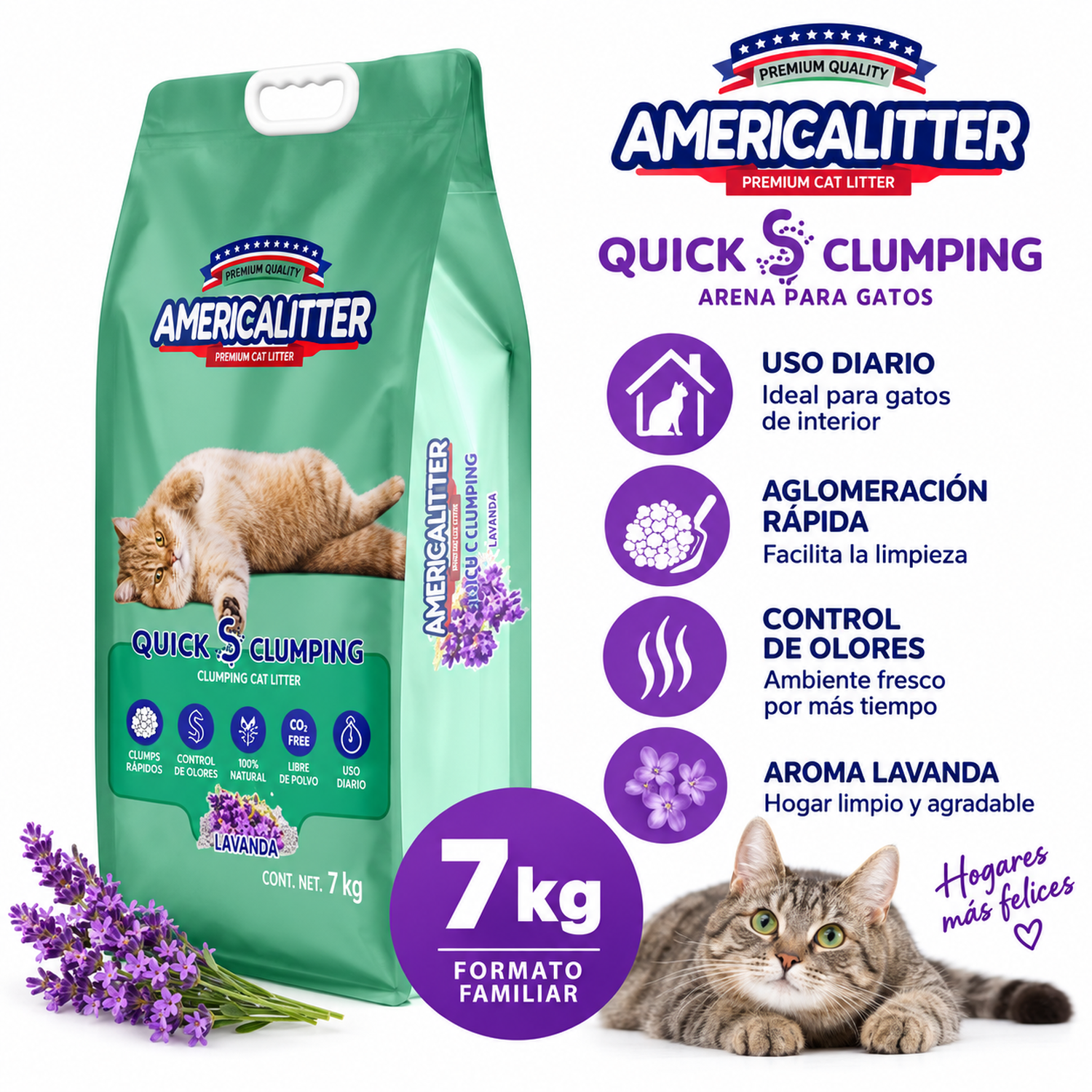 Arena Gato AmericaLitter Lavanda 7 kg Clumping-1