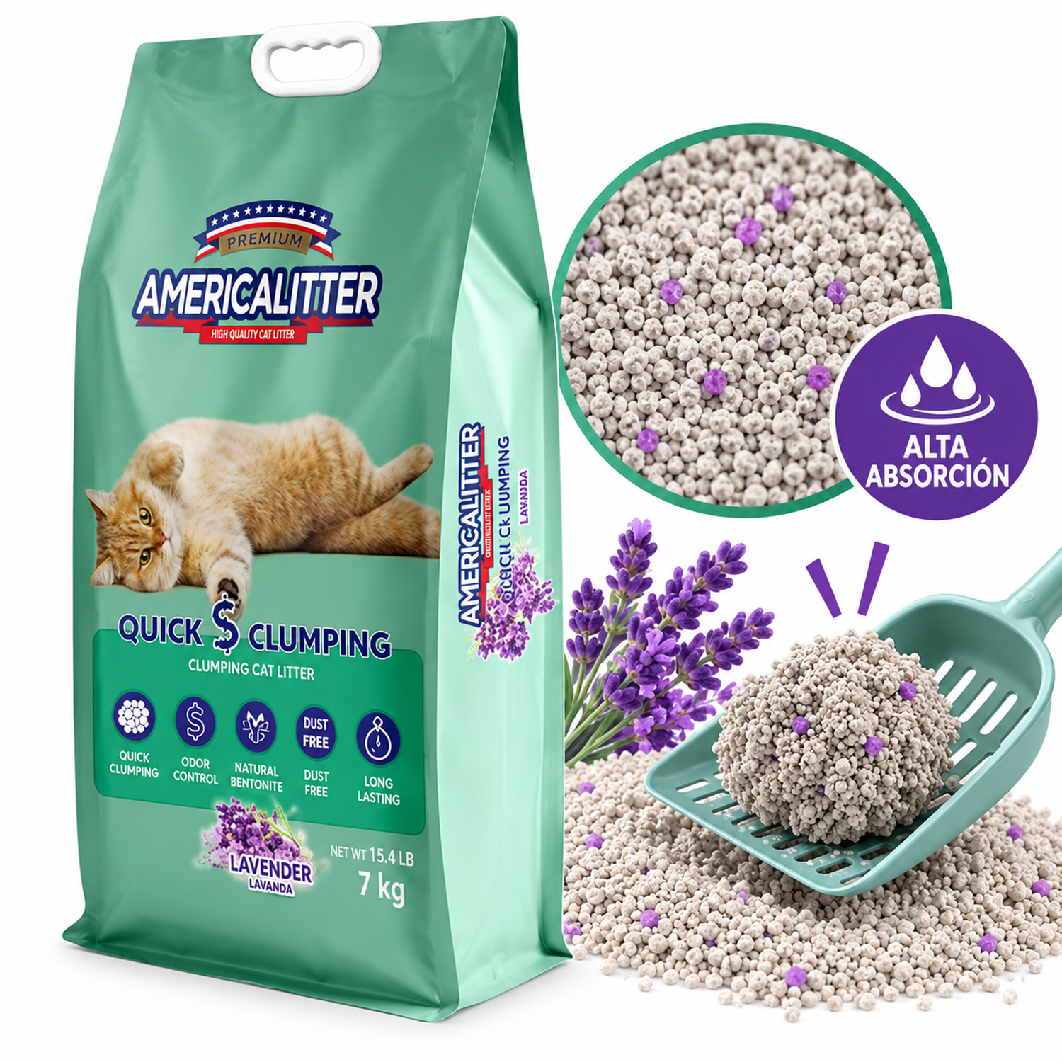 Arena Gato AmericaLitter Lavanda 7 kg Clumping-2