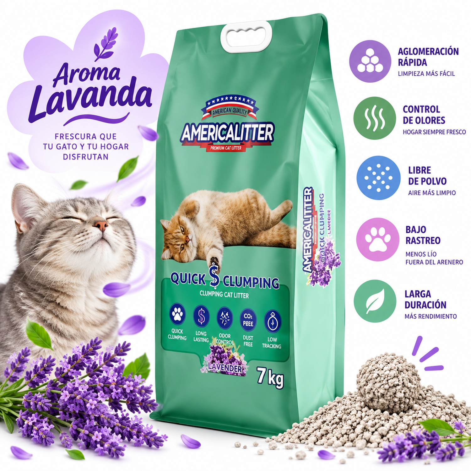 Arena Gato AmericaLitter Lavanda 7 kg Clumping-4