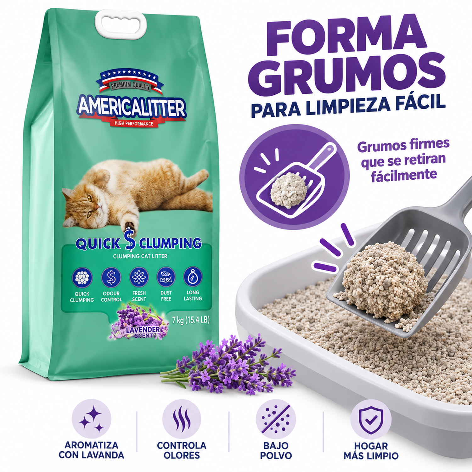 Arena Gato AmericaLitter Lavanda 7 kg Clumping-5