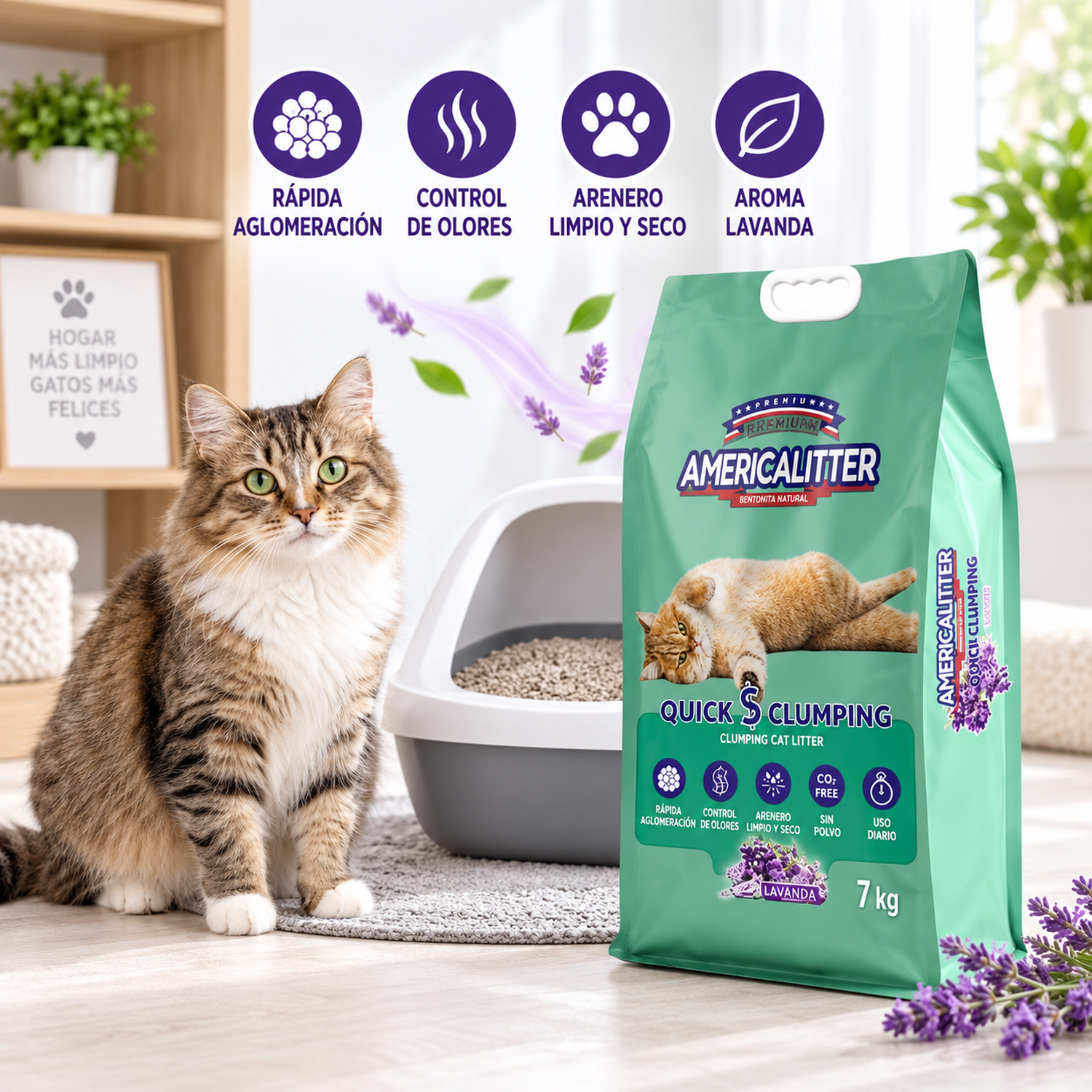 Arena Gato AmericaLitter Lavanda 7 kg Clumping-6