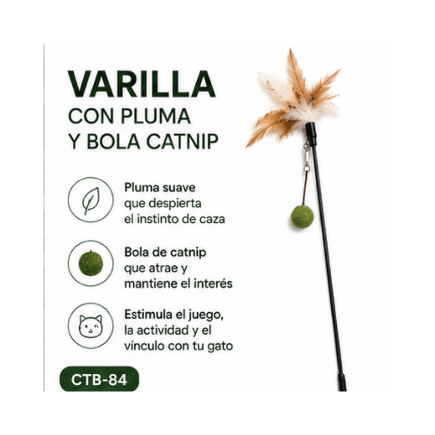 Varilla Pluma Y Bola Catnip Para Gato 50 Cm-4