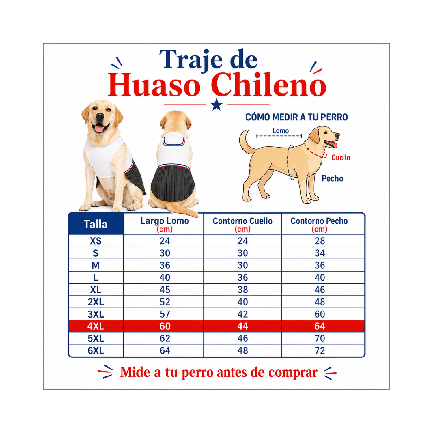 Traje de Huaso Chileno para Perro Talla 4XL-3