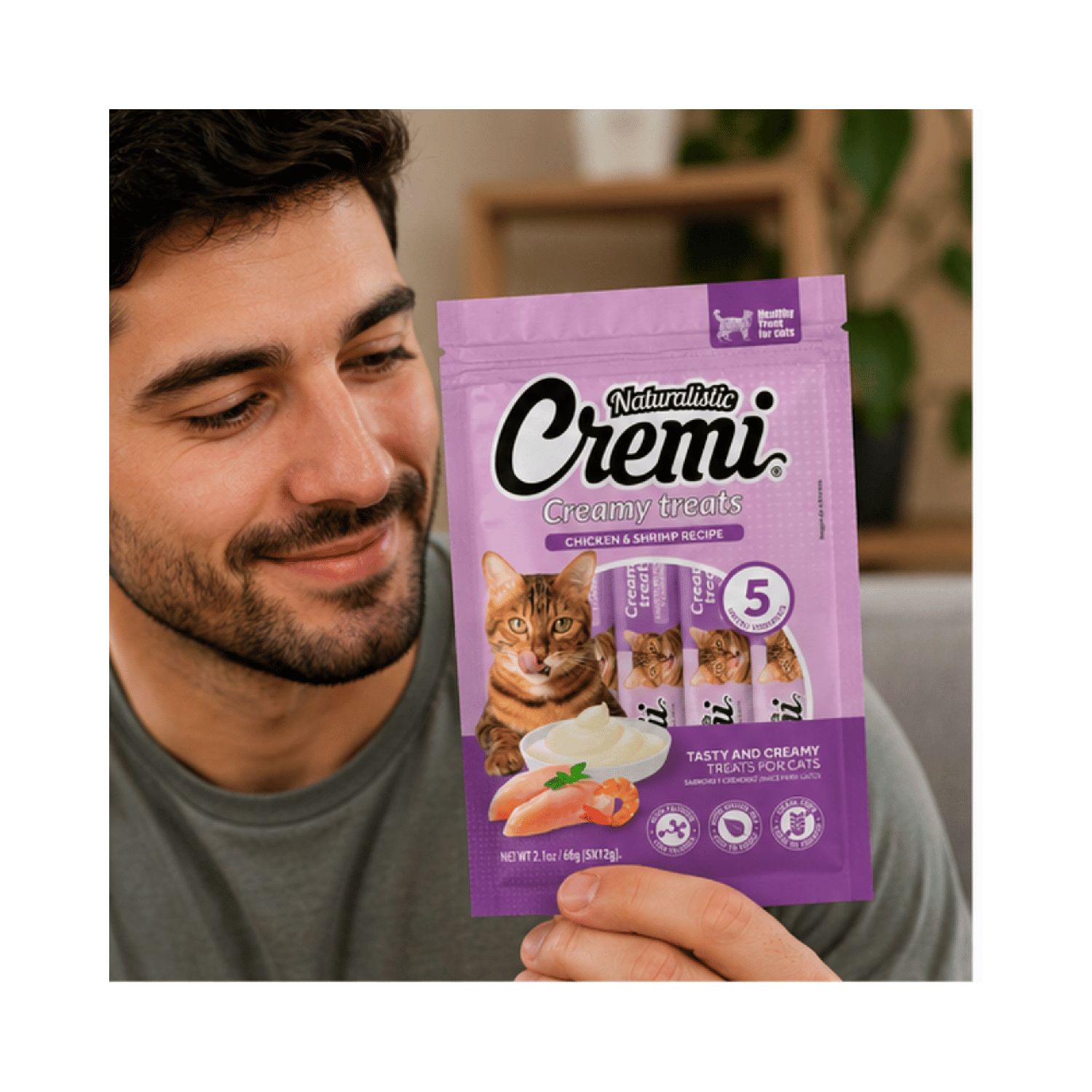 Snack Cremi Pollo Camarón Gato 5 Sachet 60g-5