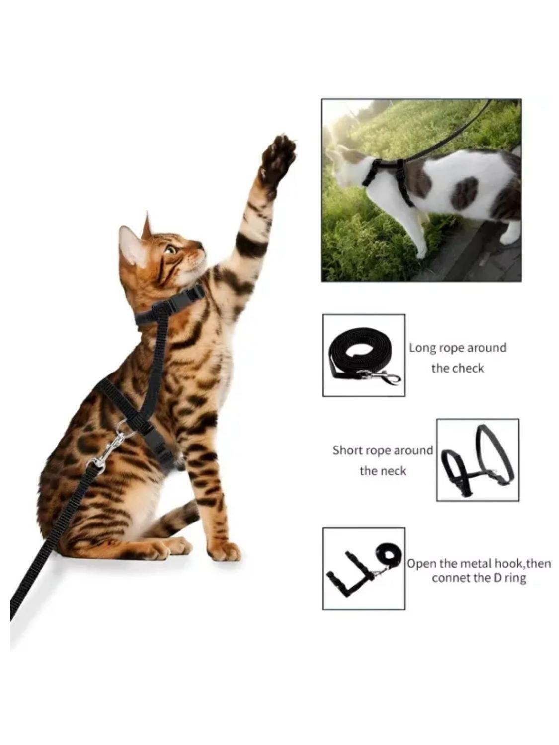 Arnés con correa para gatos ajustable super resistente-2
