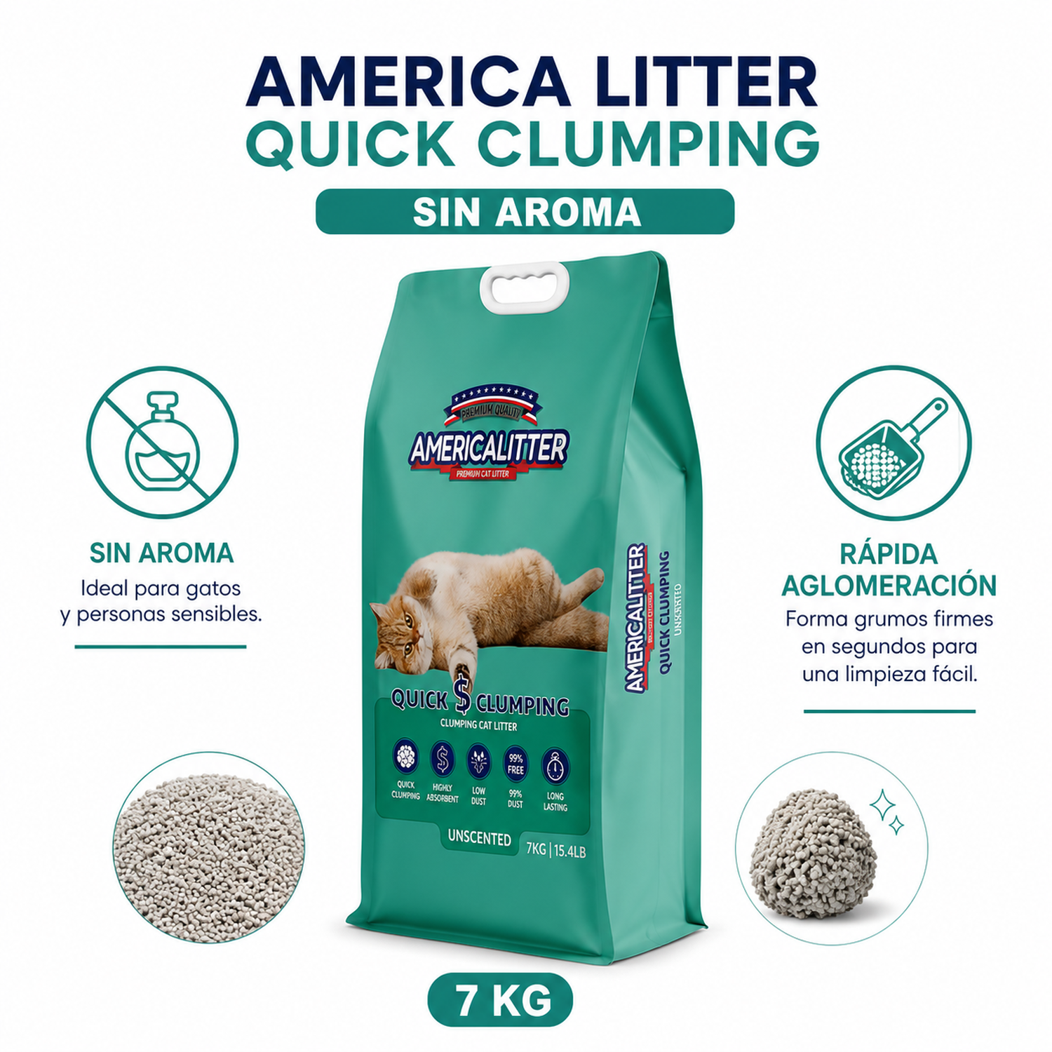 Arena Gato America Litter Quick Clumping 7 kg-3