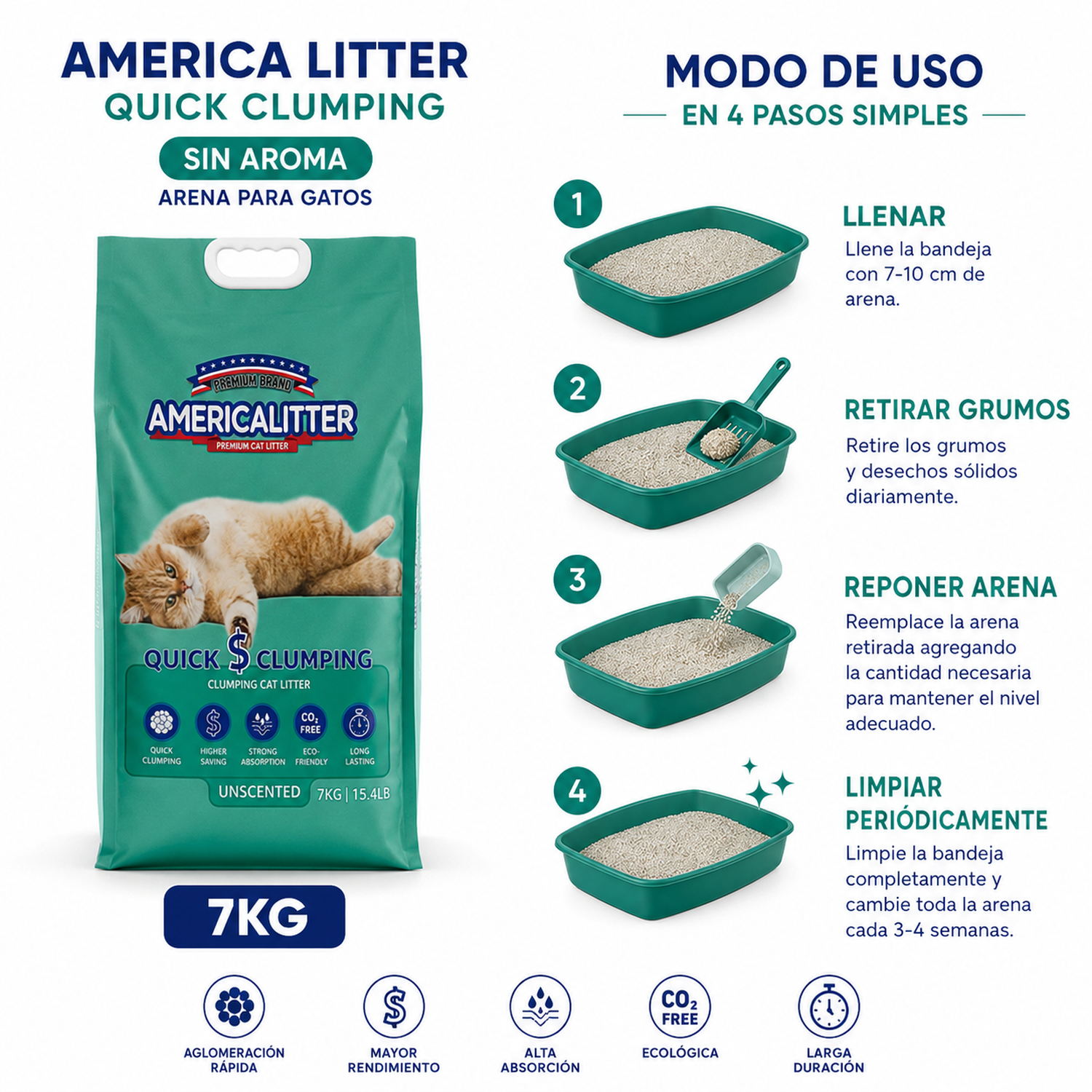Arena Gato America Litter Quick Clumping 7 kg-4