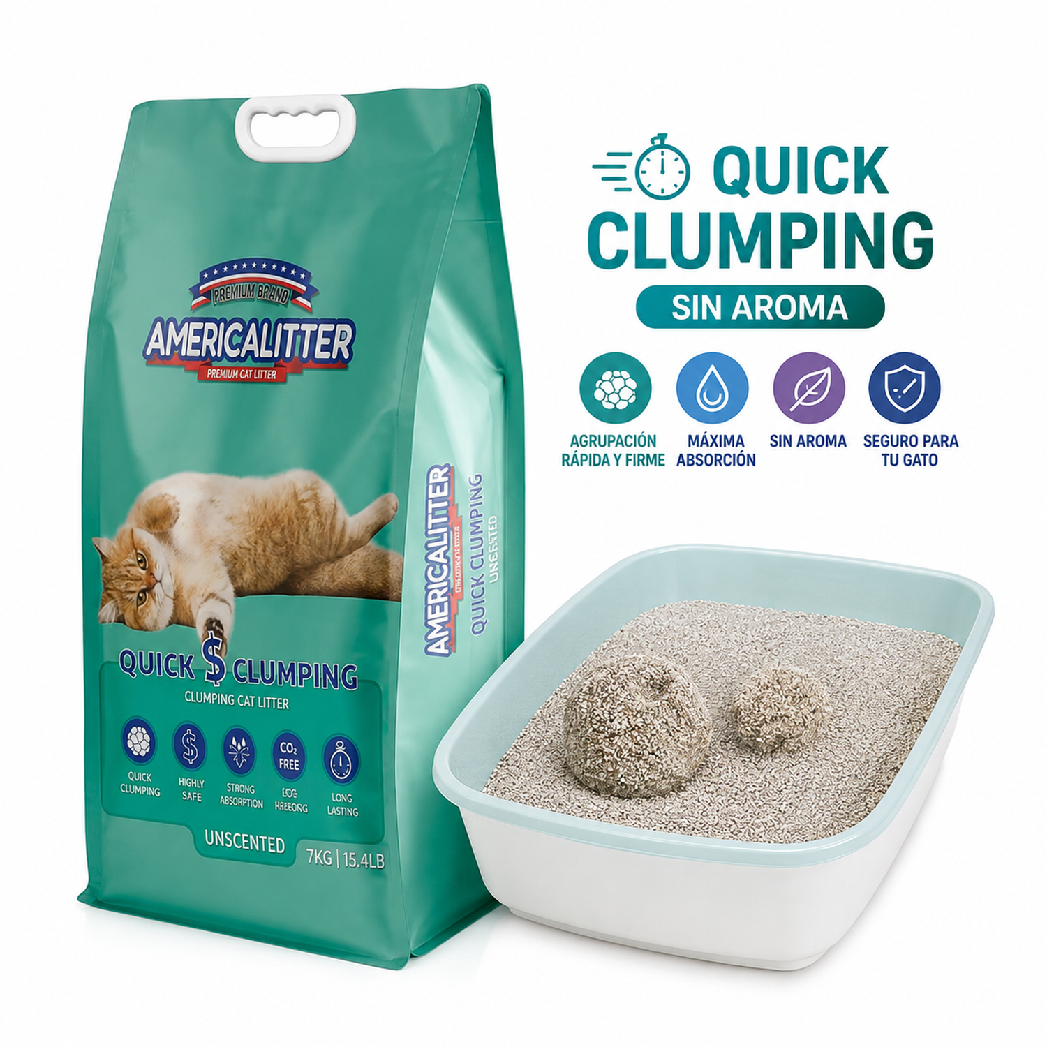 Arena Gato America Litter Quick Clumping 7 kg-7