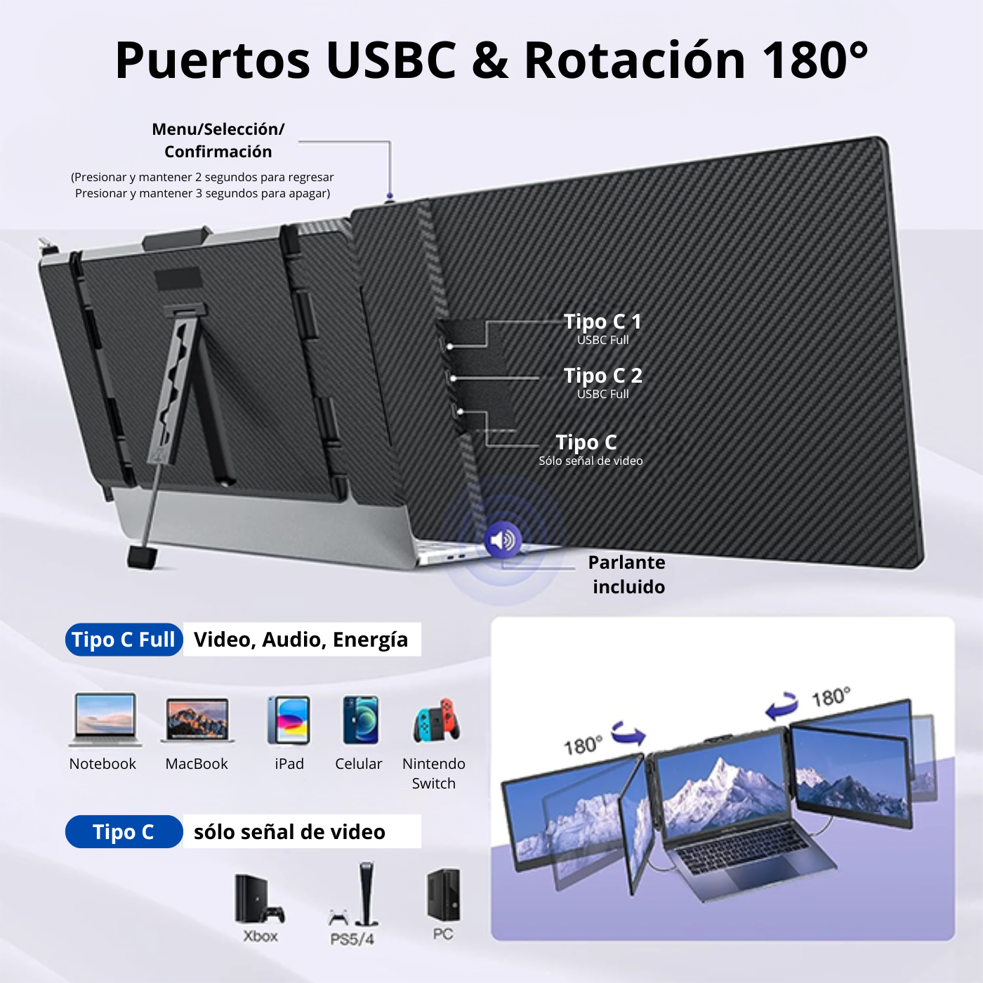 Monitor Portatil para Notebook doble pantalla de 14 pulgadas FHD-5