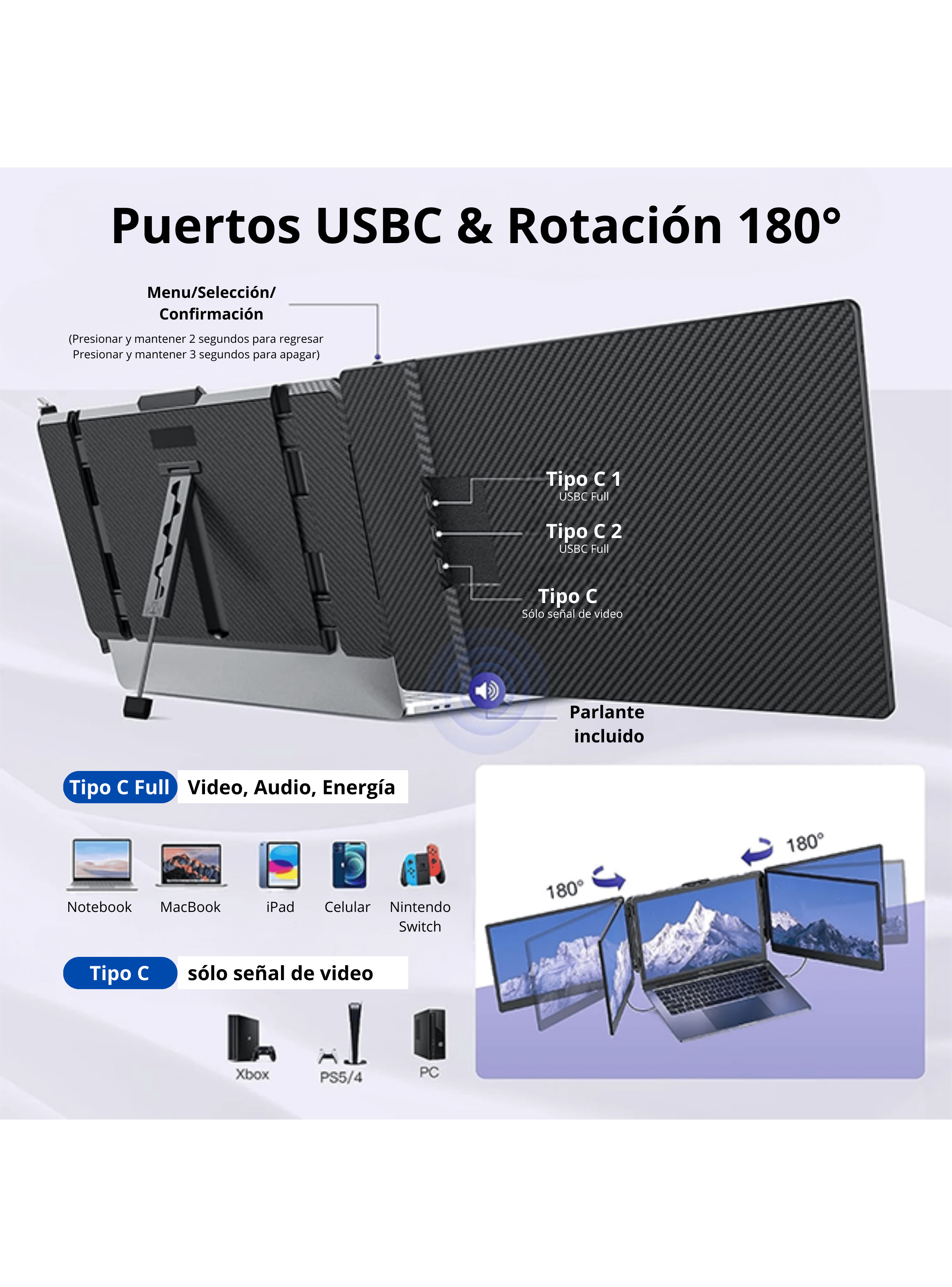 Monitor Portatil para Notebook doble pantalla de 14 pulgadas FHD-3