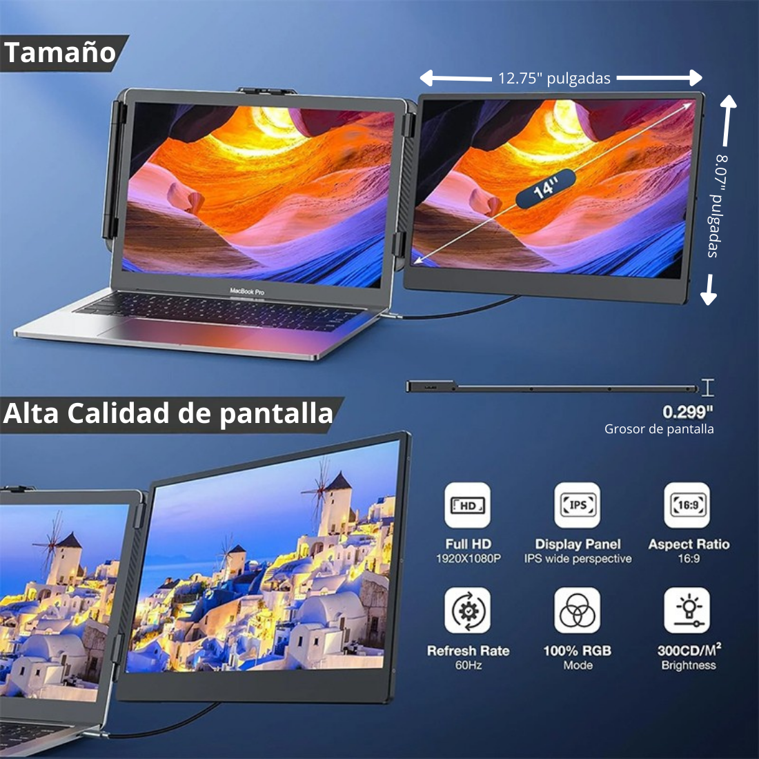 Monitor Portatil para Notebook pantalla de 14 pulgadas FHD-5