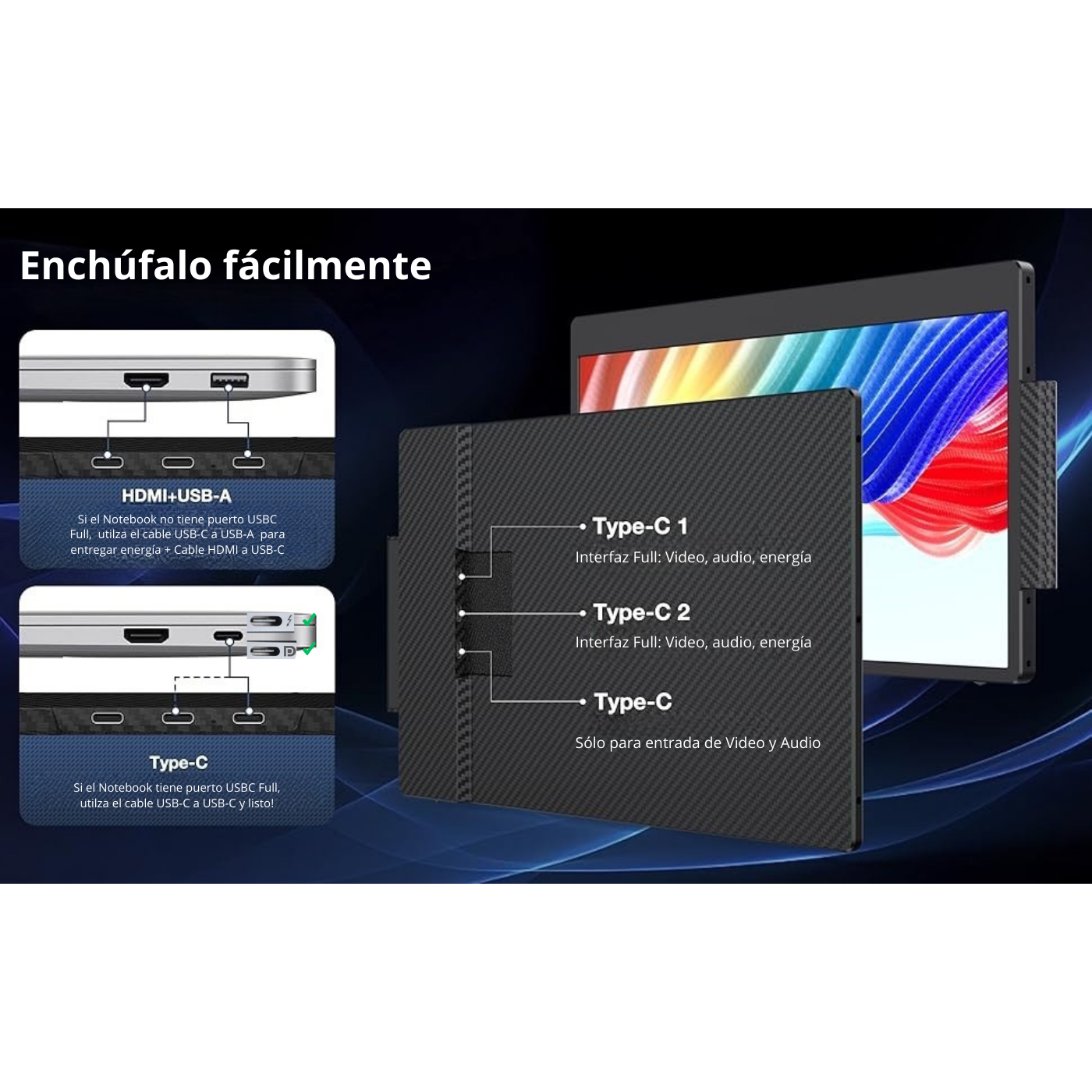 Monitor Portatil para Notebook pantalla de 14 pulgadas FHD-8