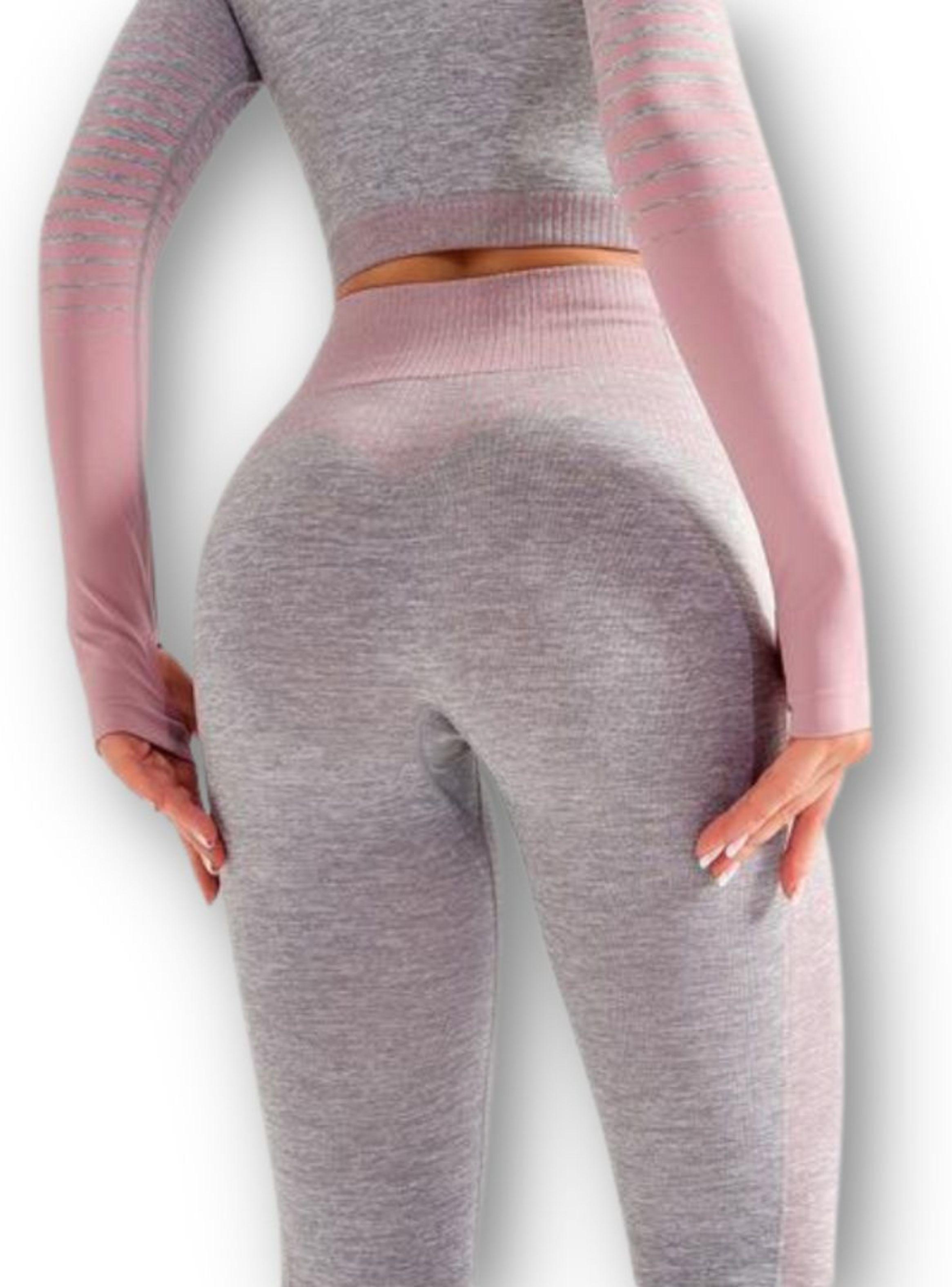 Conjunto Fitness Rosado Gimnasio 2 Piezas Manga Larga Sin Costuras-3