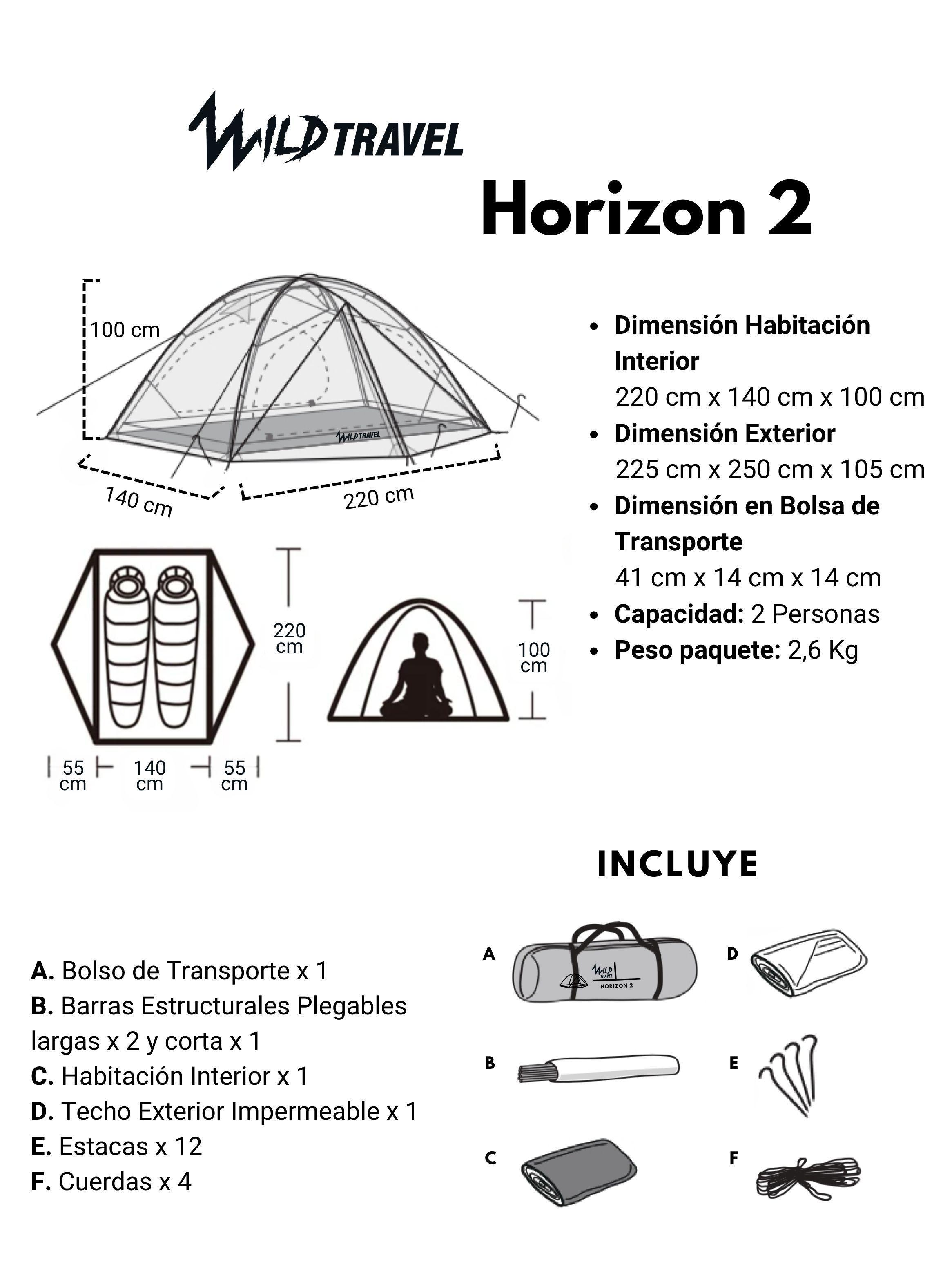 Carpa Horizon 2 Impermeable 2 Personas Trekking Wild Travel-4