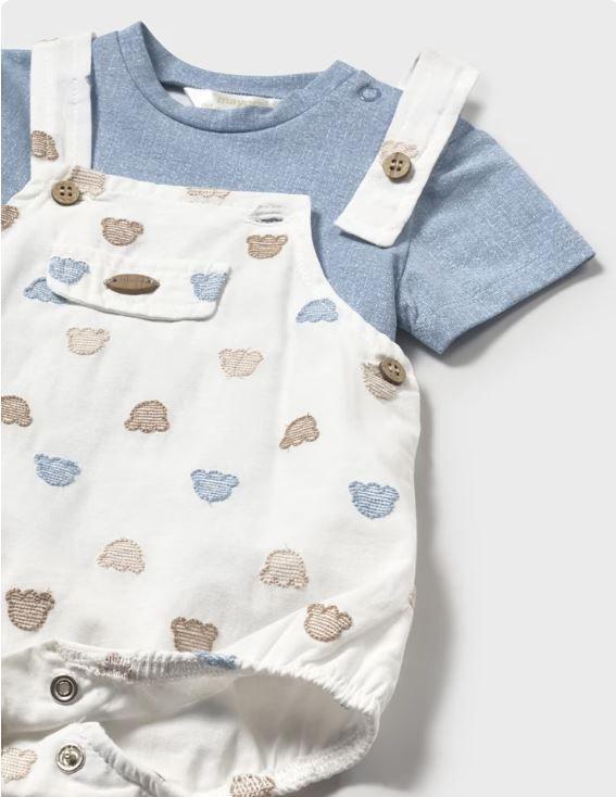 CONJUNTO JARDINERA CORTA BORDADA + CAMISETA -2