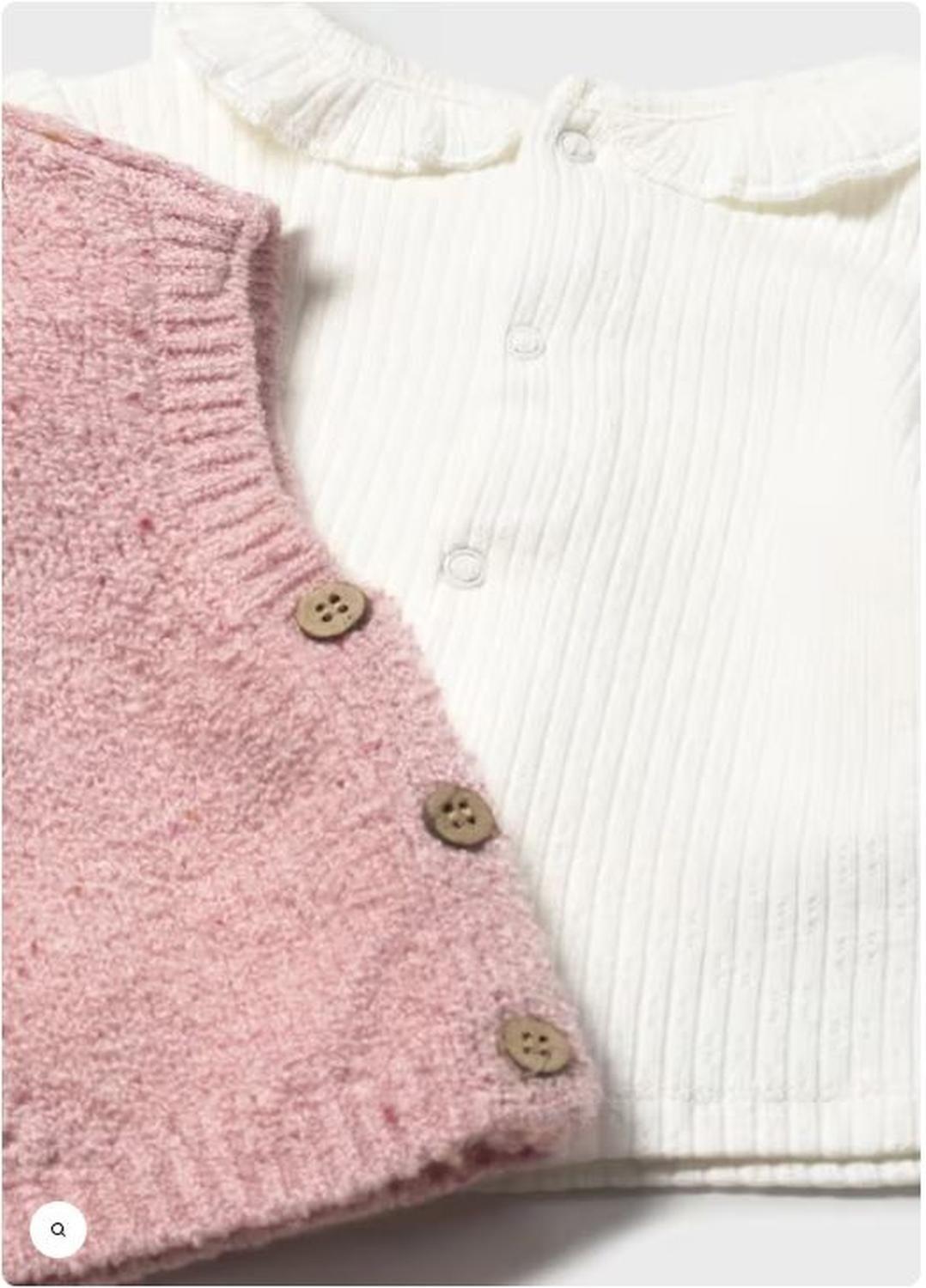 Conjunto chaleco 3 piezas, pantalon, camiseta cuello redondo con volantes, chaleco. recién nacida.-2