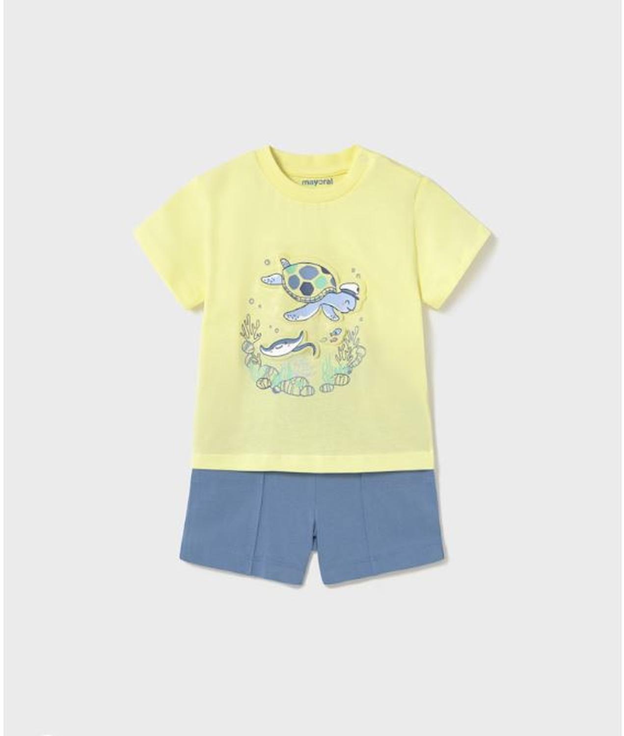 Conjunto bermuda y camiseta fondo marino bebé niño-0