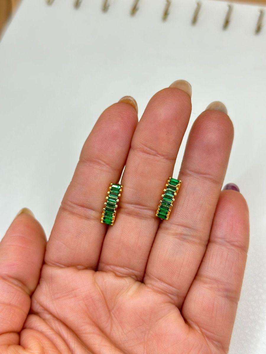 Aros Argolla Piedra Verde Pequeños Plata S925 Baño Oro Caja-2