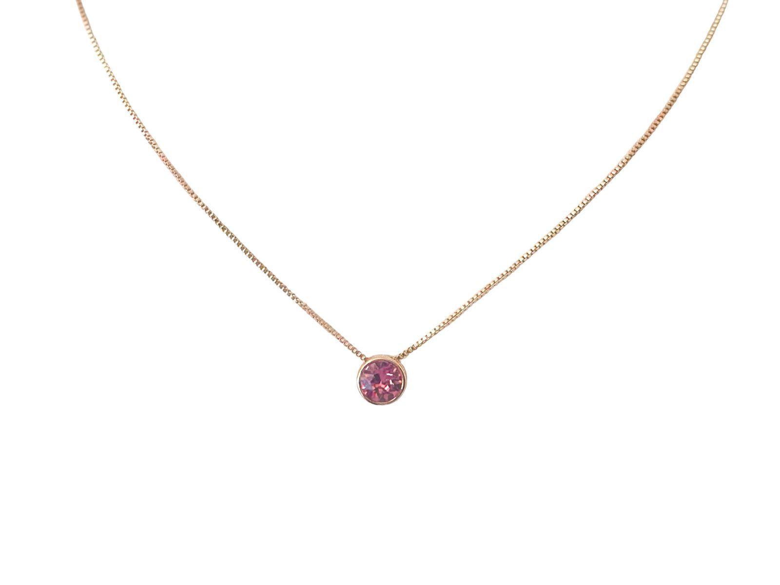 Collar Punto Luz Cristal Rosa Baño Oro Rosado-0