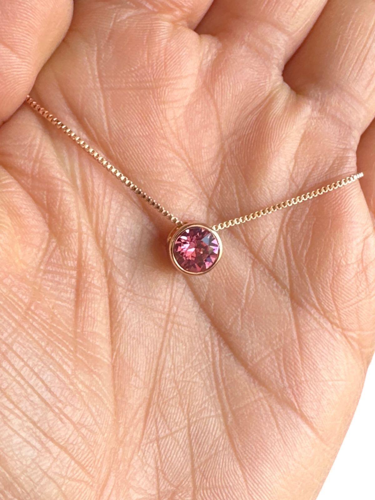 Collar Punto Luz Cristal Rosa Baño Oro Rosado-2