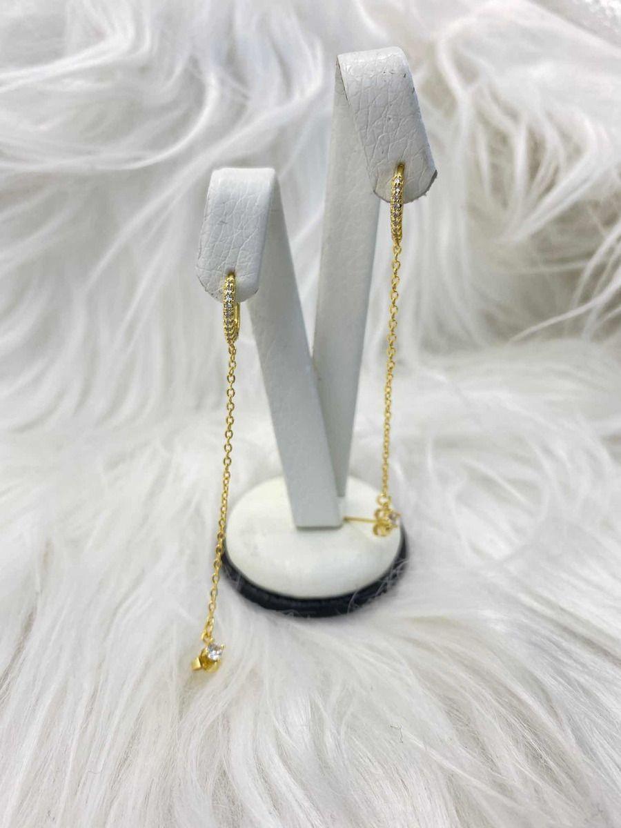 Aros Doble, Argolla Cadena Punto Luz Plata S925 Baño Oro-2