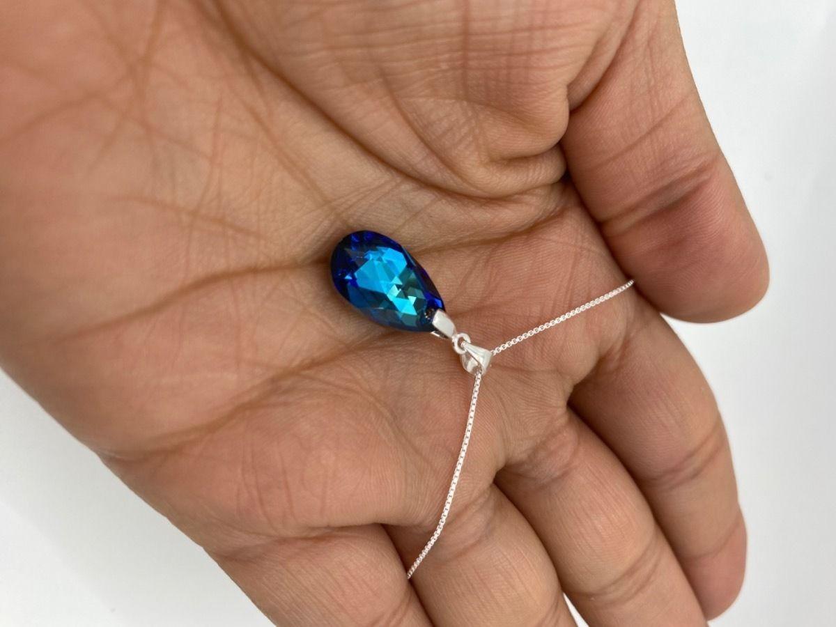 Collar Gota Azul Cristal Azul Plata-2