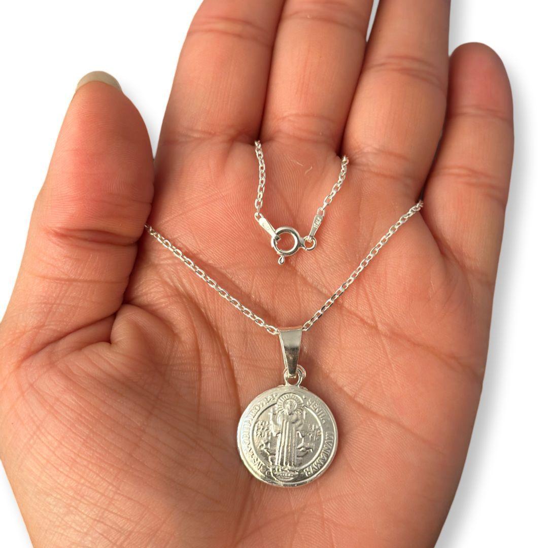 Collar Dije Medalla San Benito Plata Ley 925-2