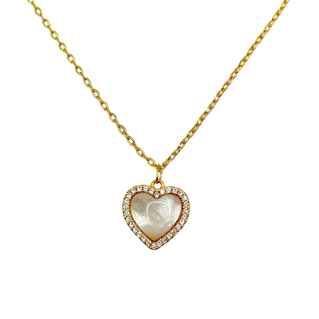 Collar Corazon Nacar Circones Plata Baño En Oro-0