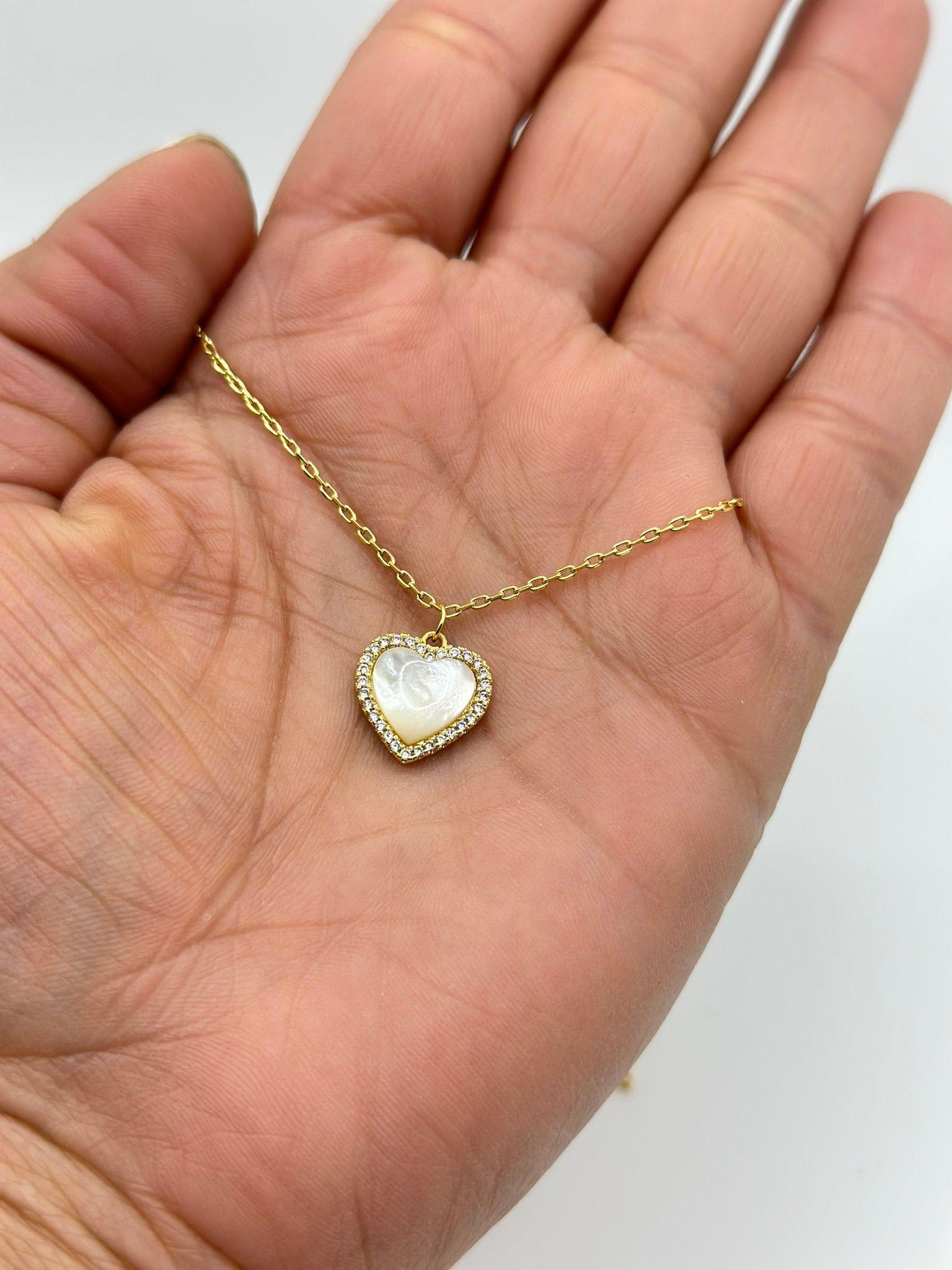 Collar Corazon Nacar Circones Plata Baño En Oro-1