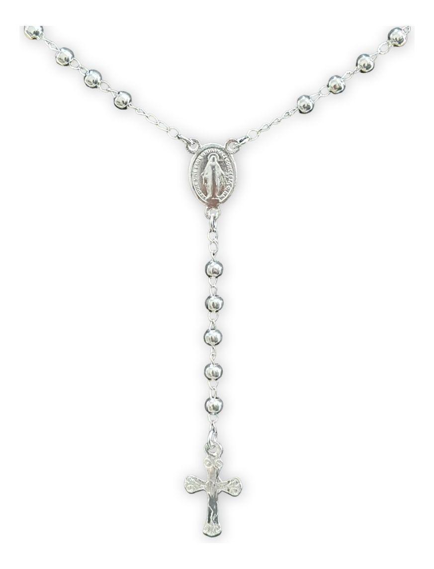 Collar Rosario 50 Cm Cruz Virgen Plata Italiana 925-0