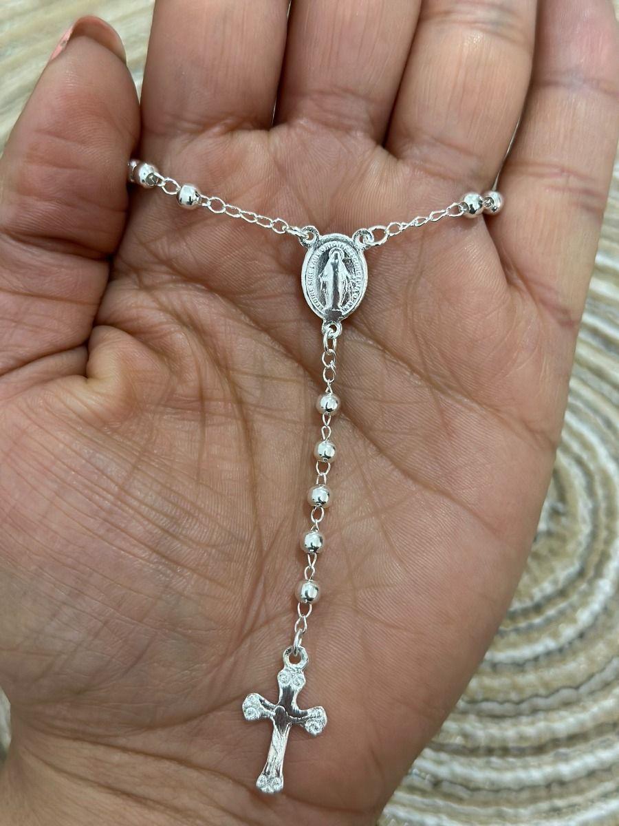 Collar Rosario 50 Cm Cruz Virgen Plata Italiana 925-1