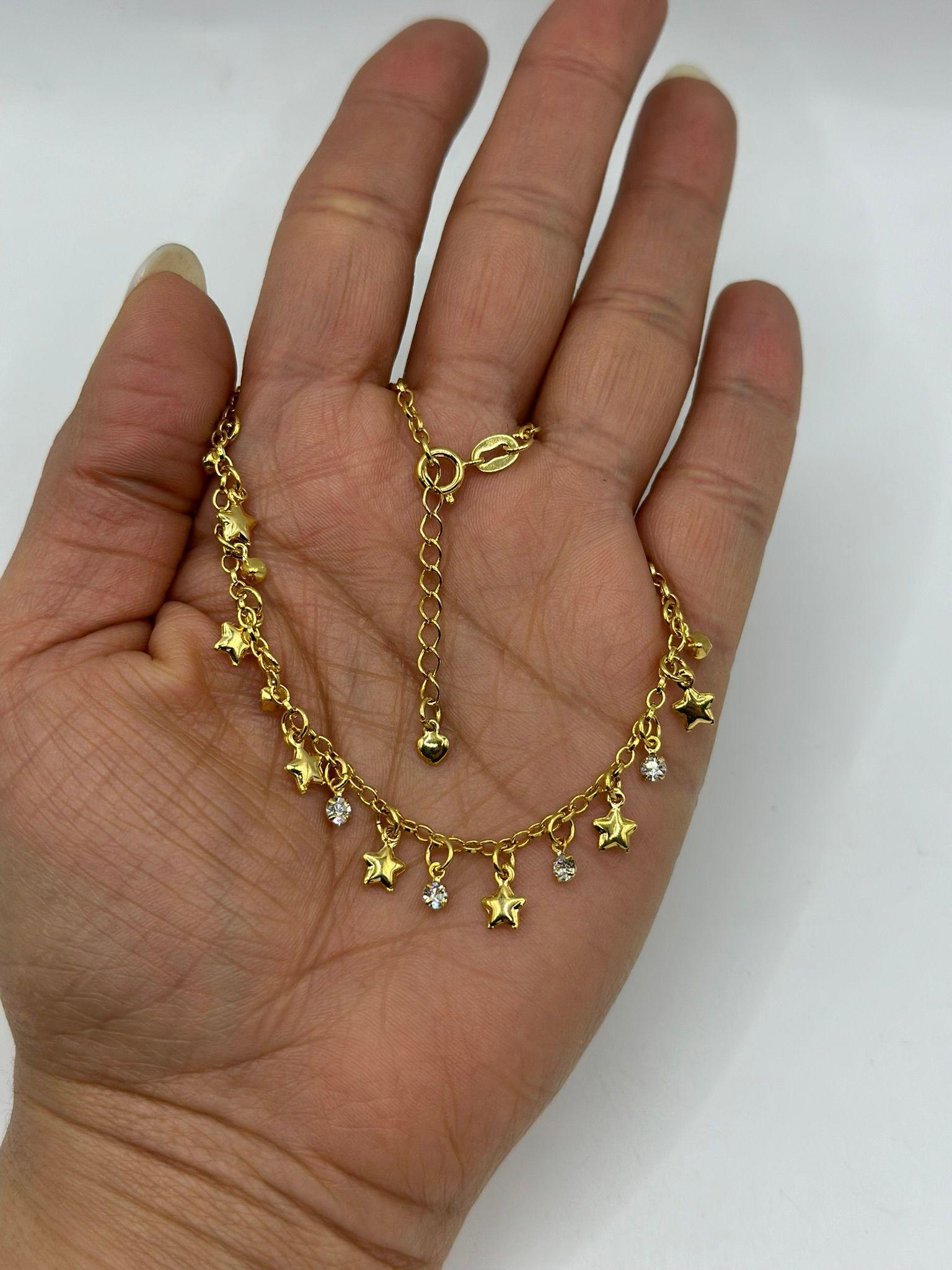 Tobillera estrellas circones colgantes enchapados en Oro-2