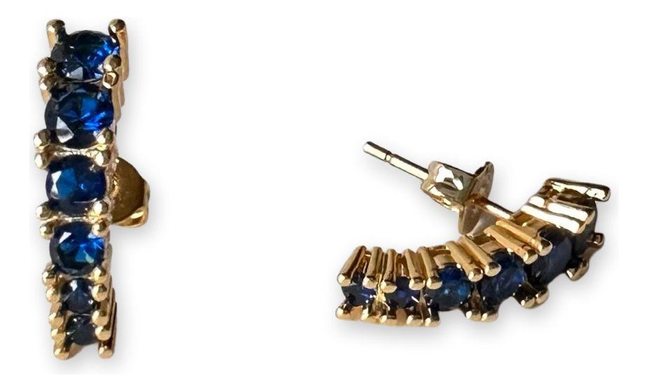 Aros Media Argolla Piedras Azul Grifas Plata S925 Baño Oro-0